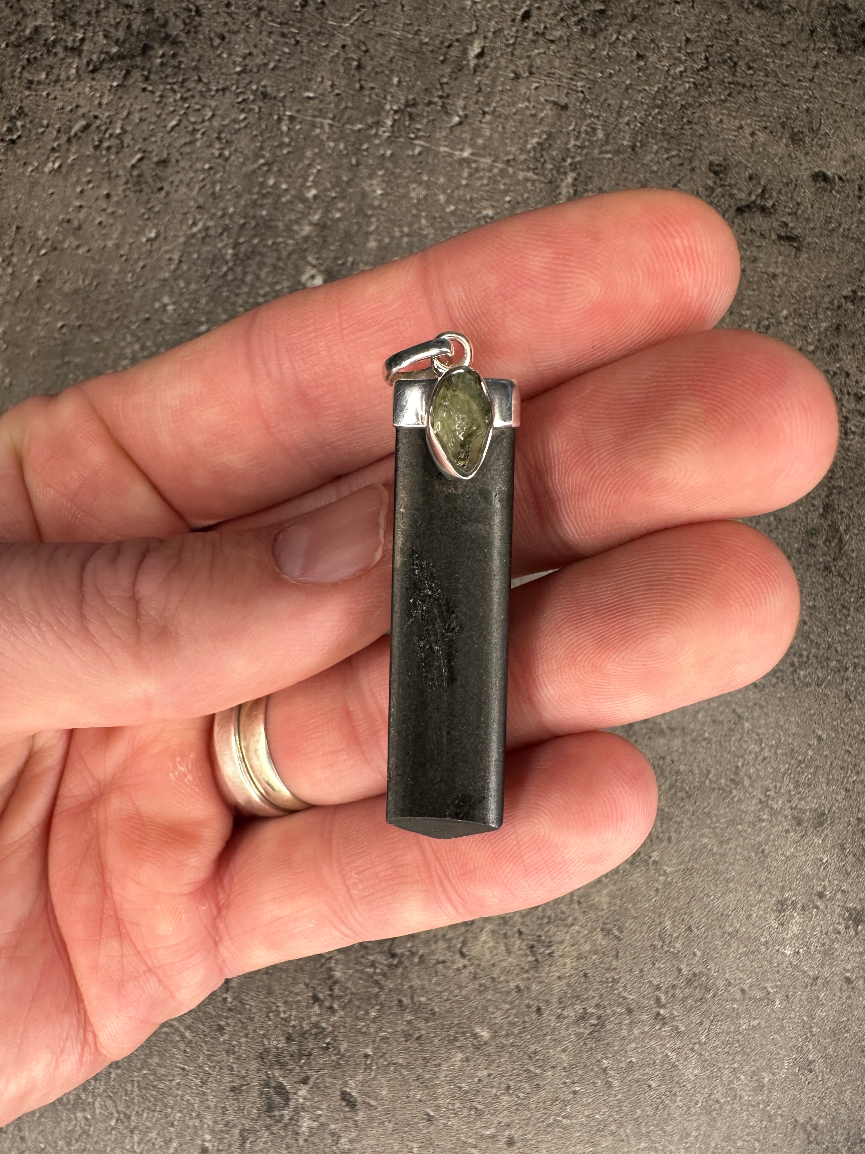 Moldavite and tourmaline - Pendant