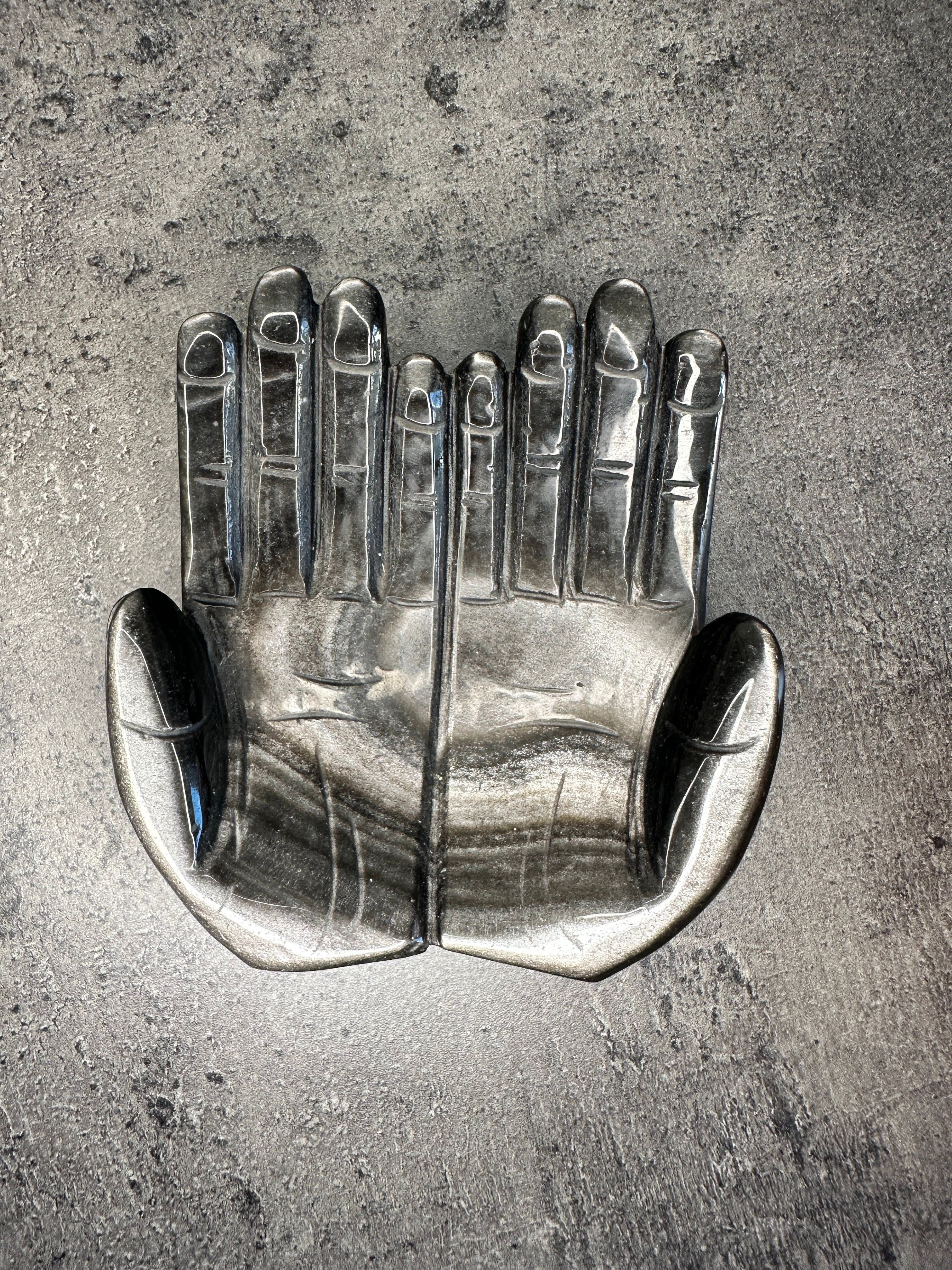 Silver sheen obsidian - Receiving hands