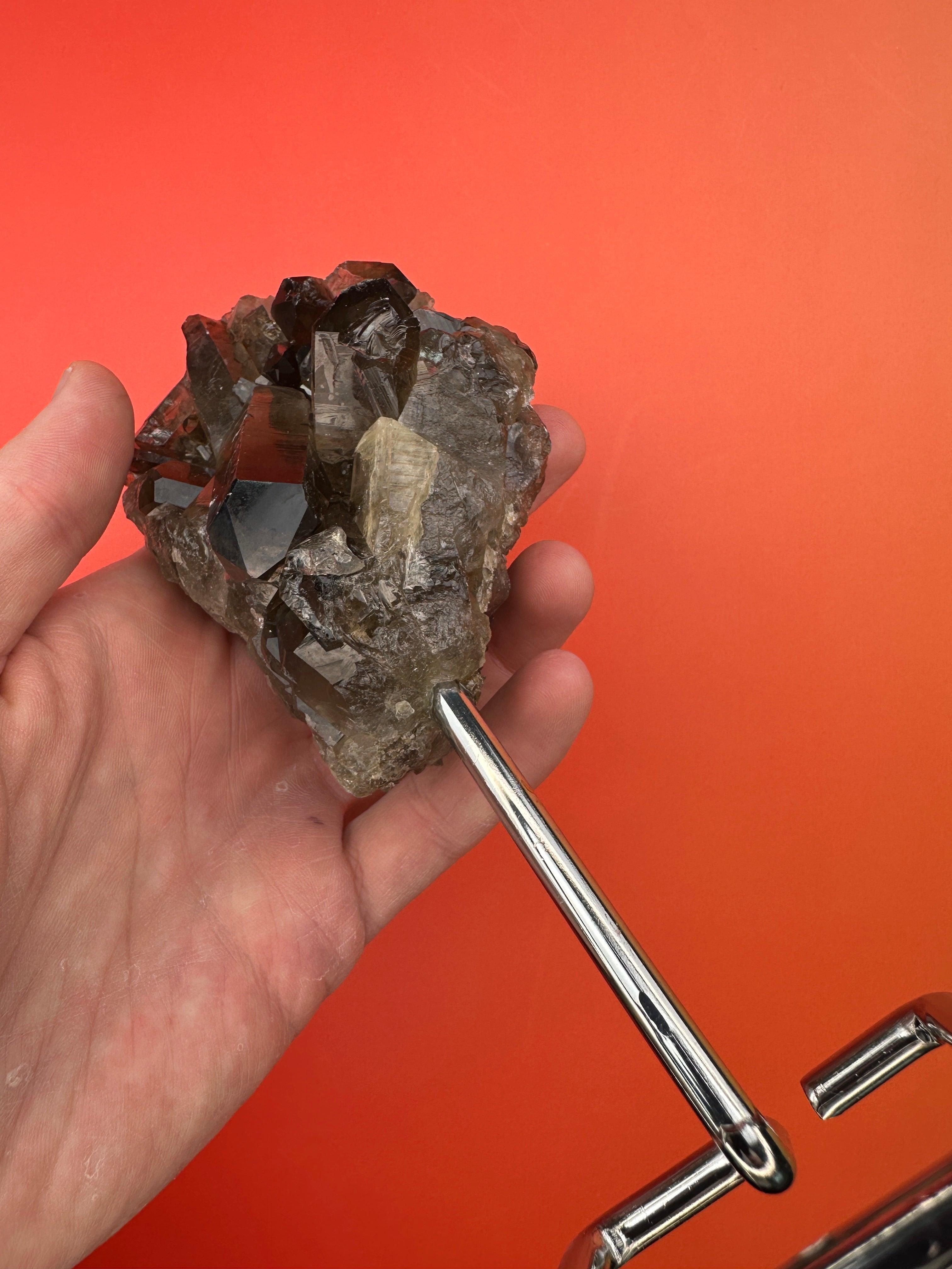 Smoky quartz - Rough cluster on a stand