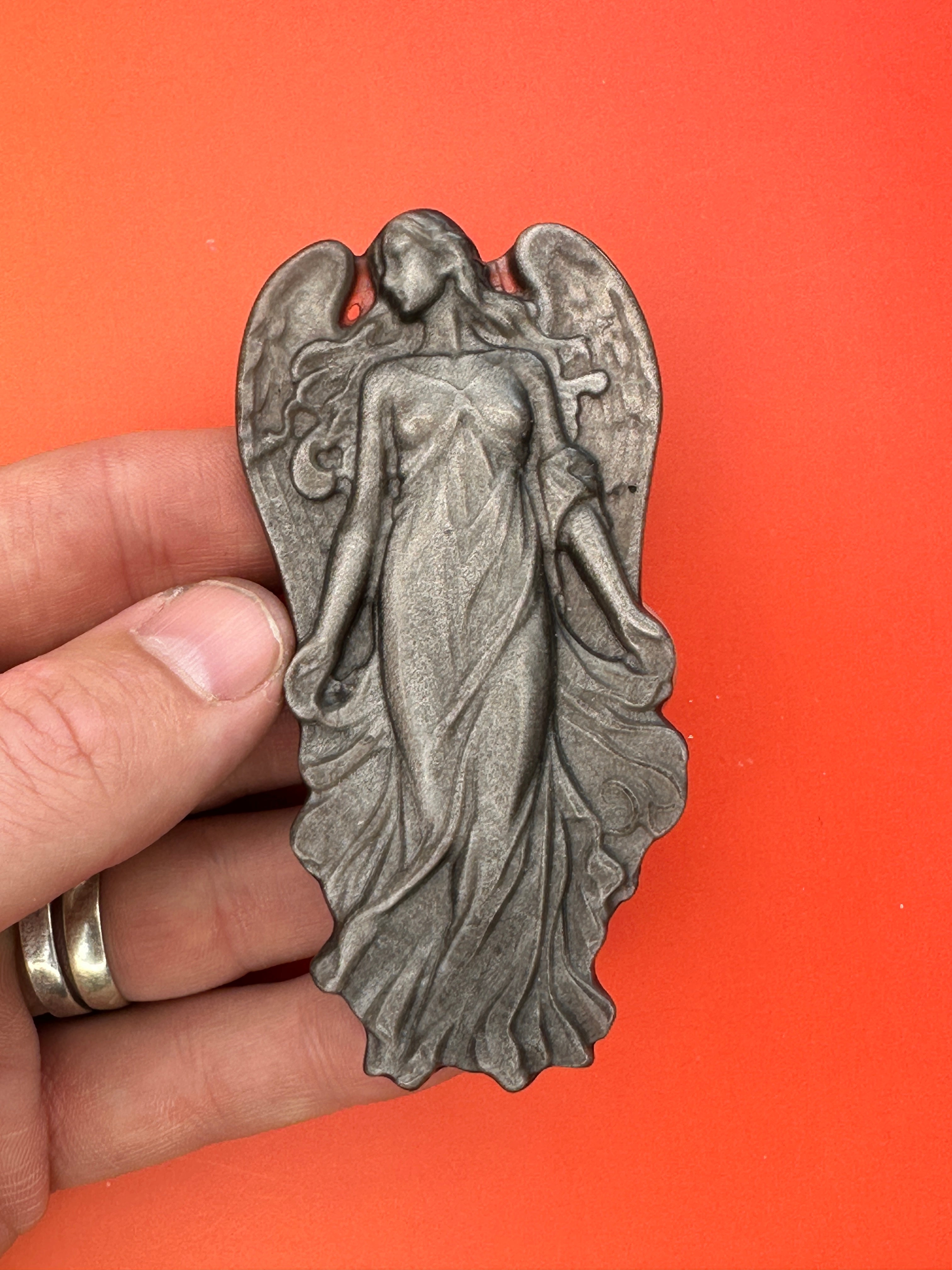 Silver sheen obsidian - Angel carving
