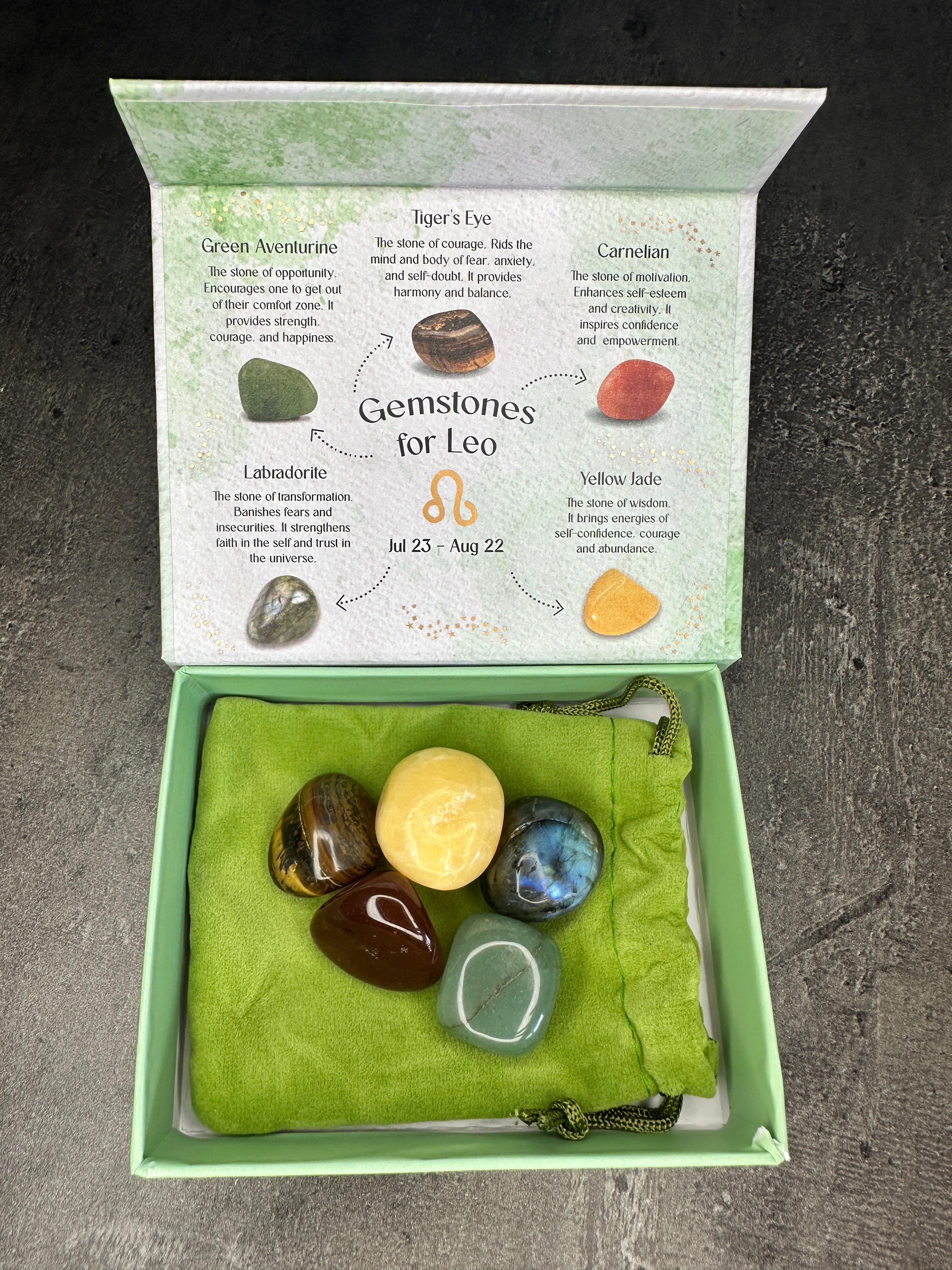 Leo crystal tumblestone gift set - Bundle