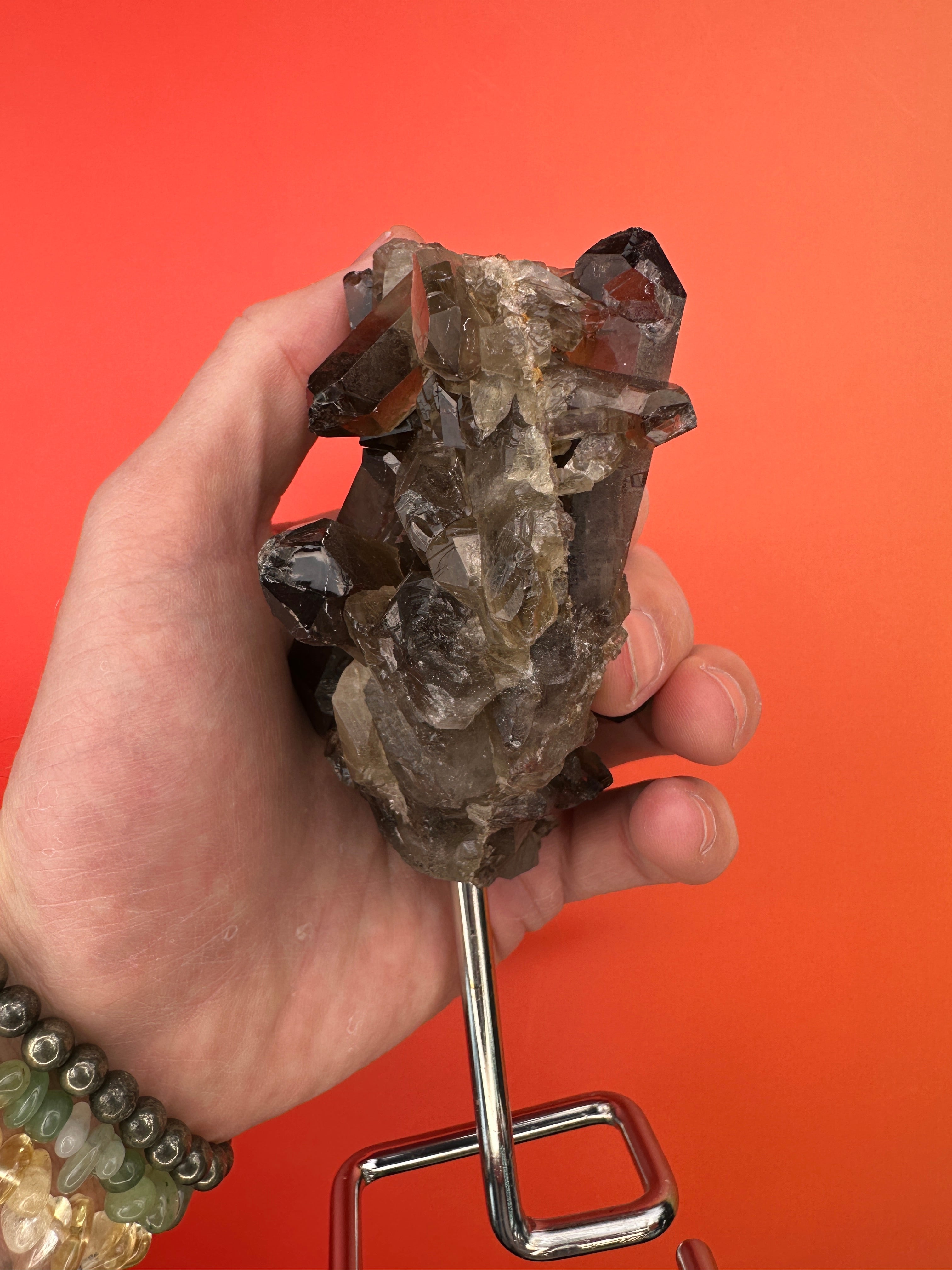 Smoky quartz - Rough cluster on a stand