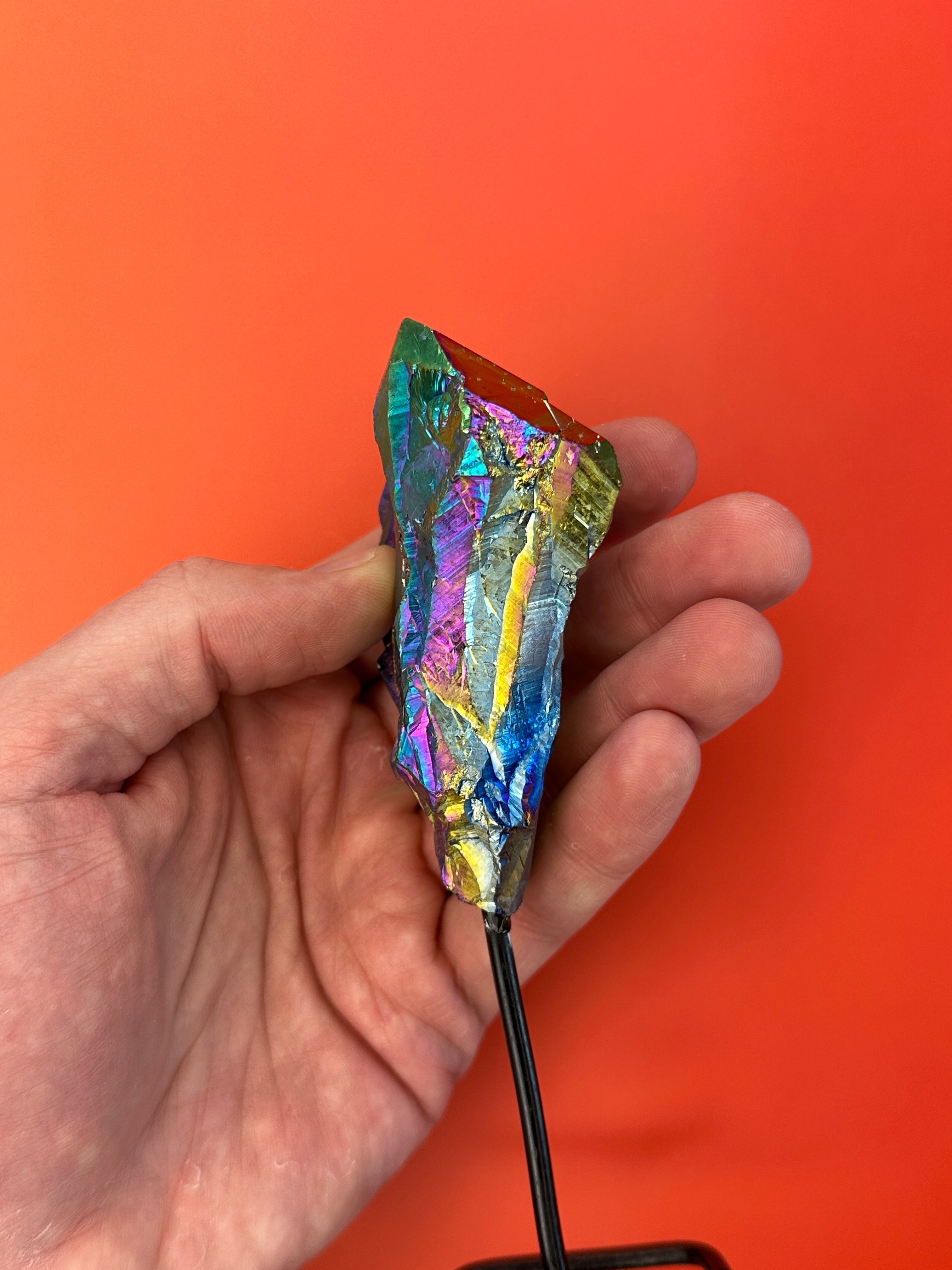 Titanium aura quartz - Rough cluster on stand