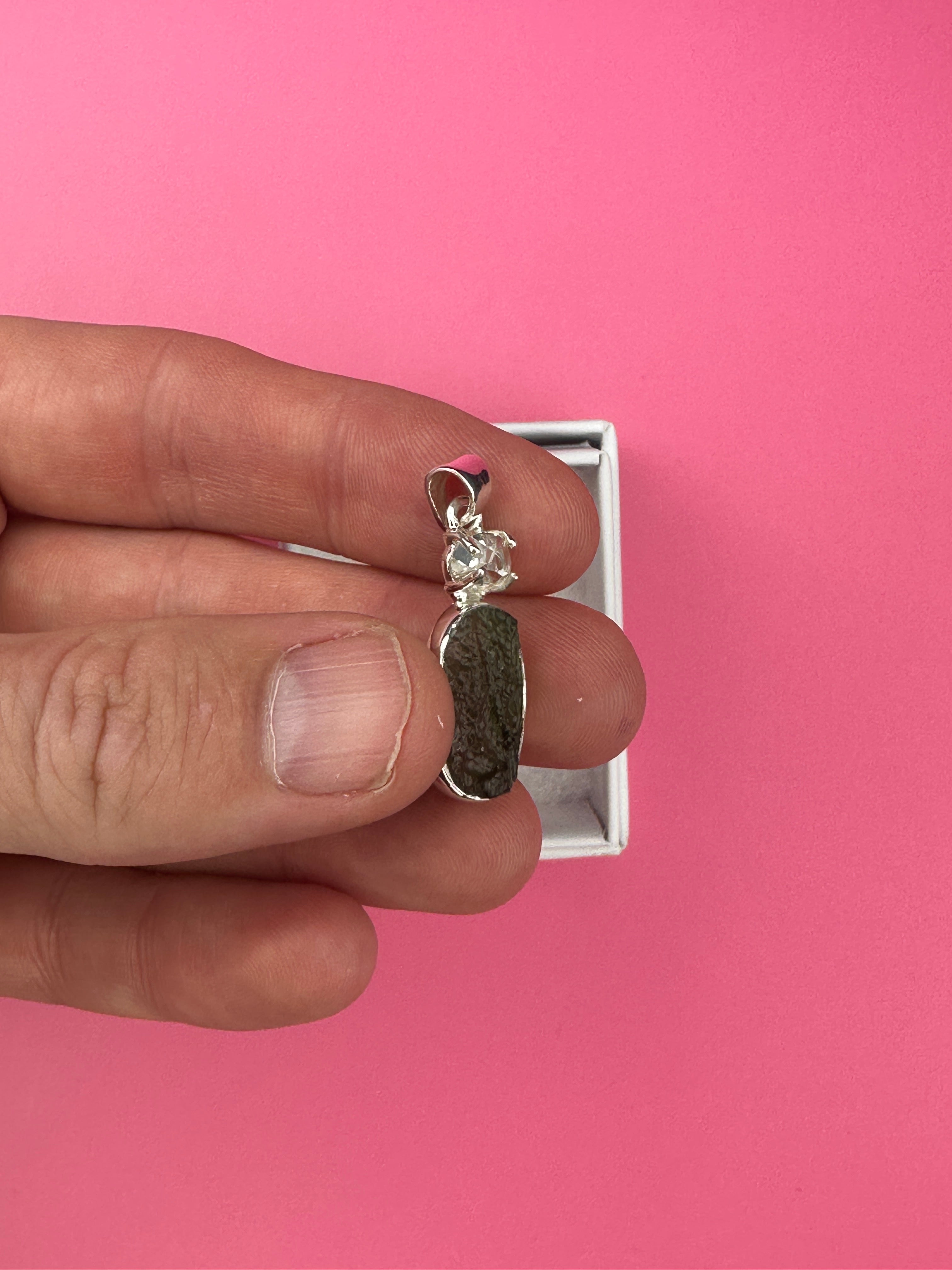Moldavite and herkimer diamond - Necklace pendant