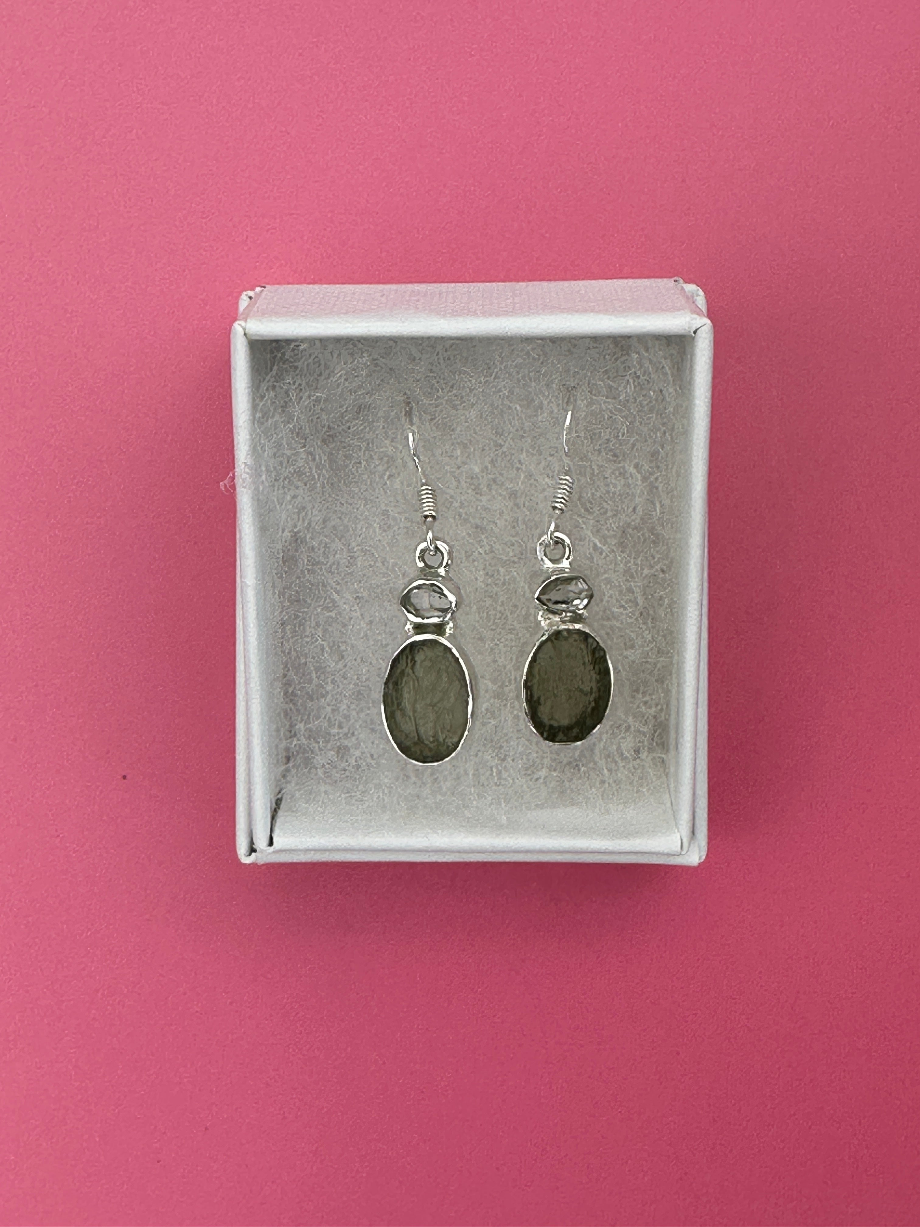 Moldavite and herkimer diamond - Earrings