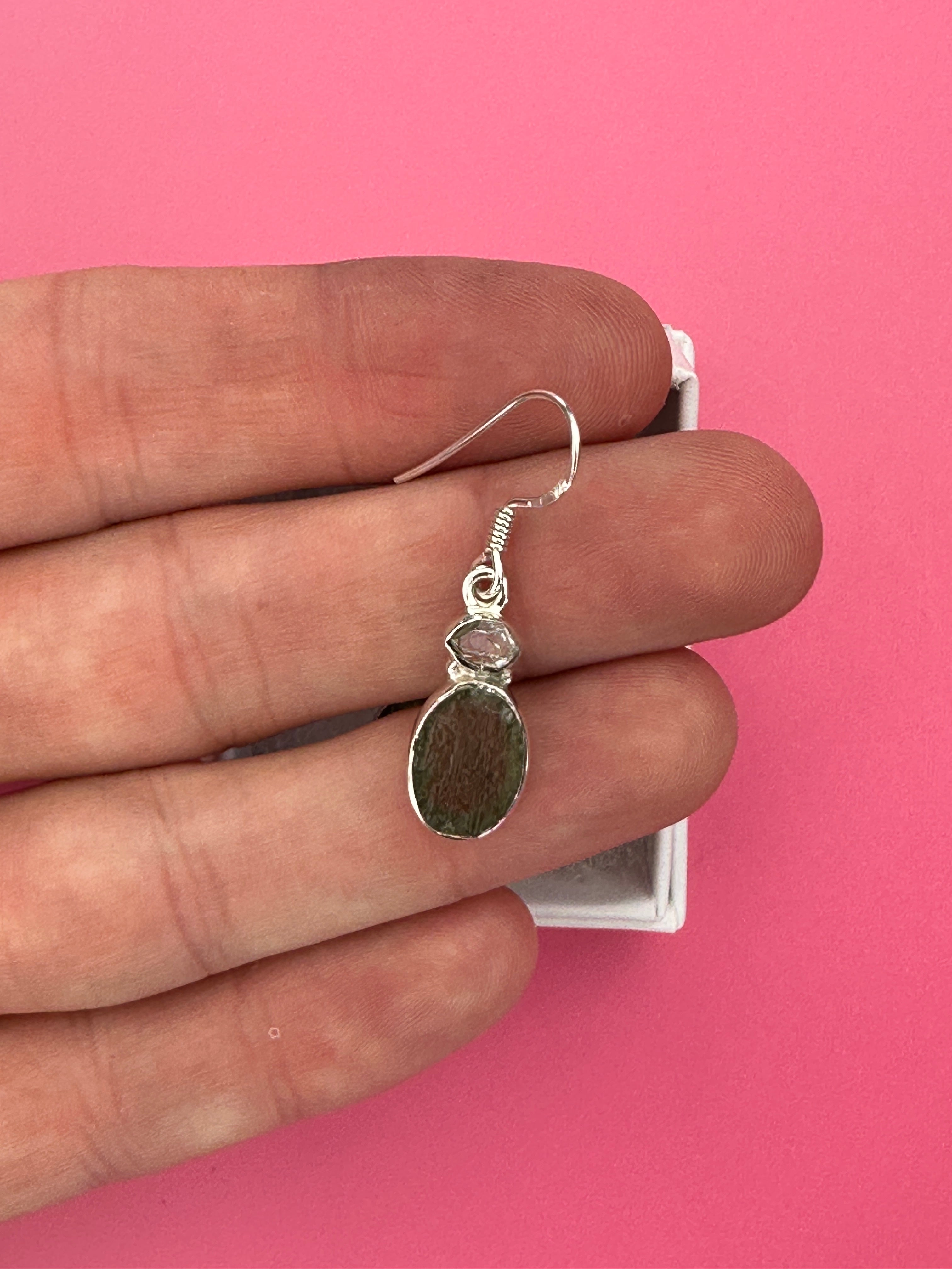 Moldavite and herkimer diamond - Earrings