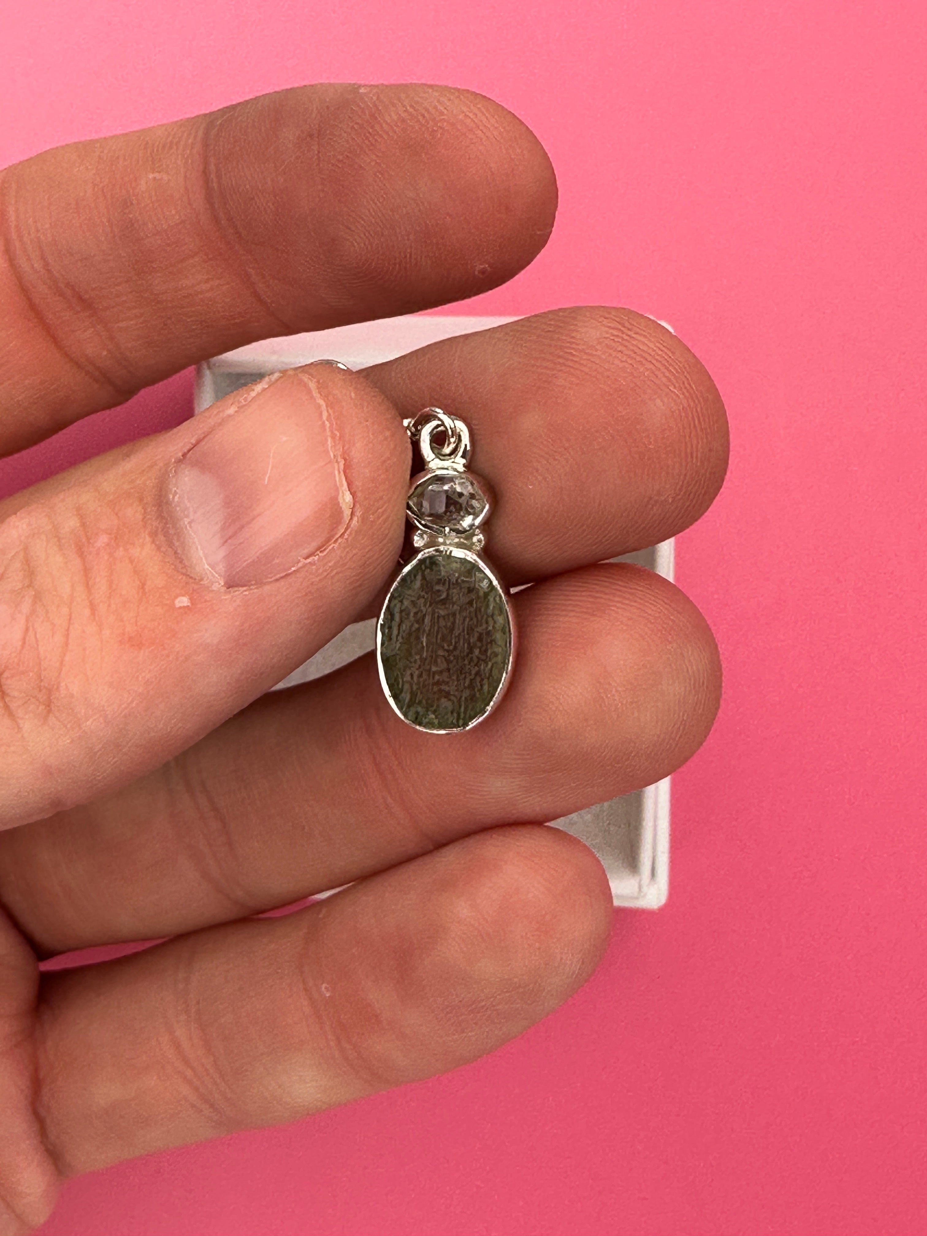 Moldavite and herkimer diamond - Earrings