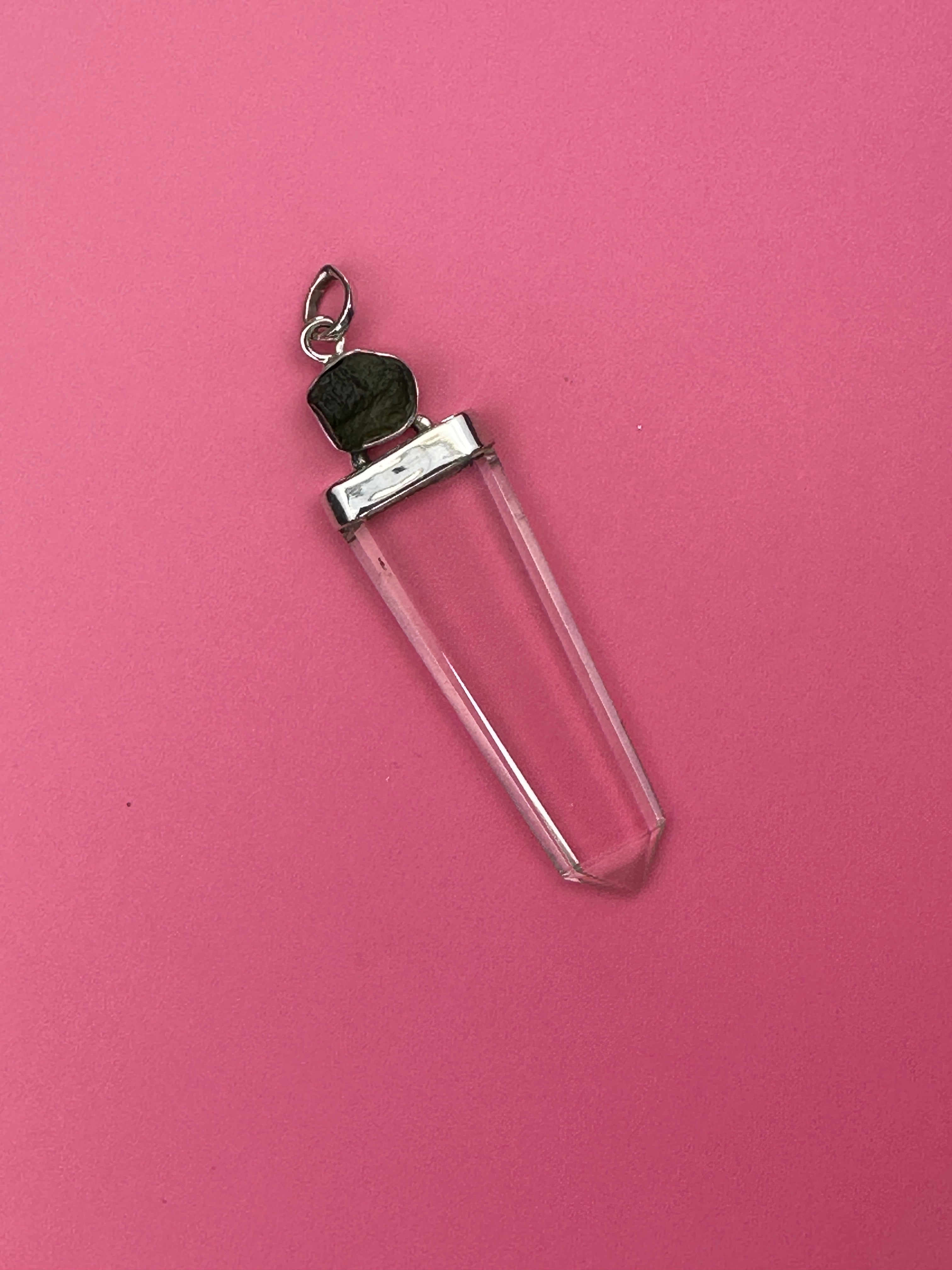 Moldavite and quartz - Pendant