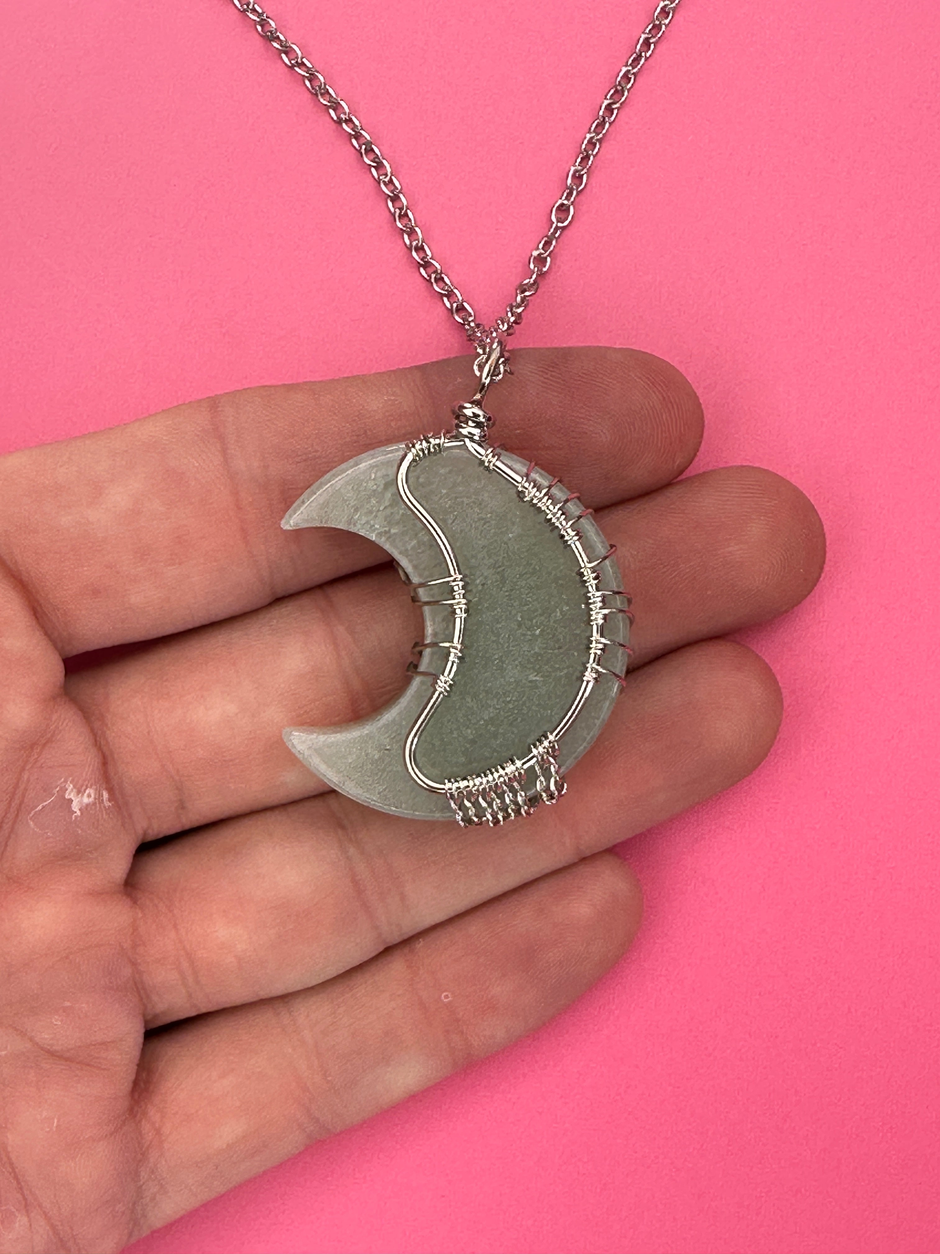 Green aventurine moon pendant and necklace