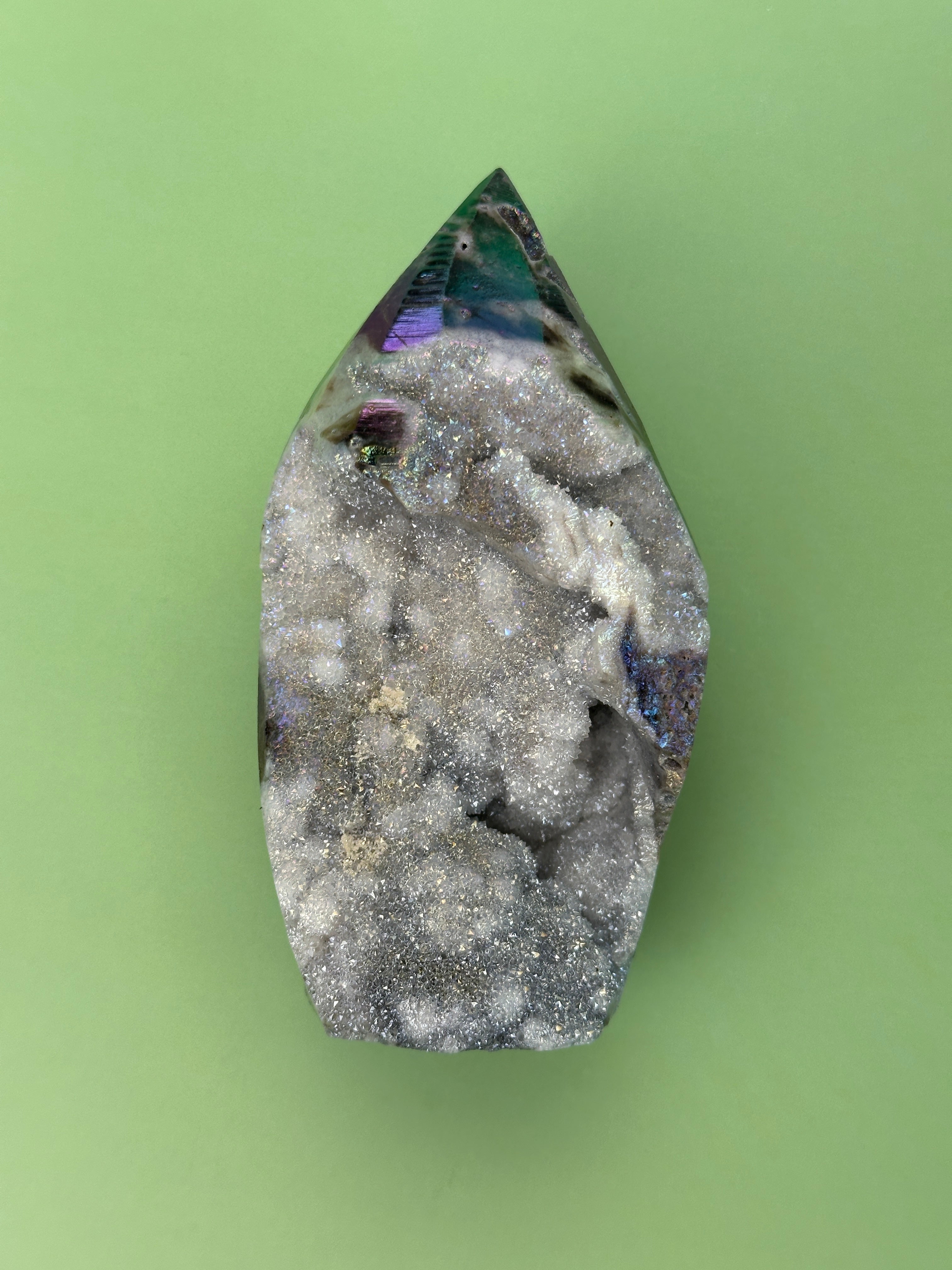 Aura sphalerite - Free standing druzy teardrop