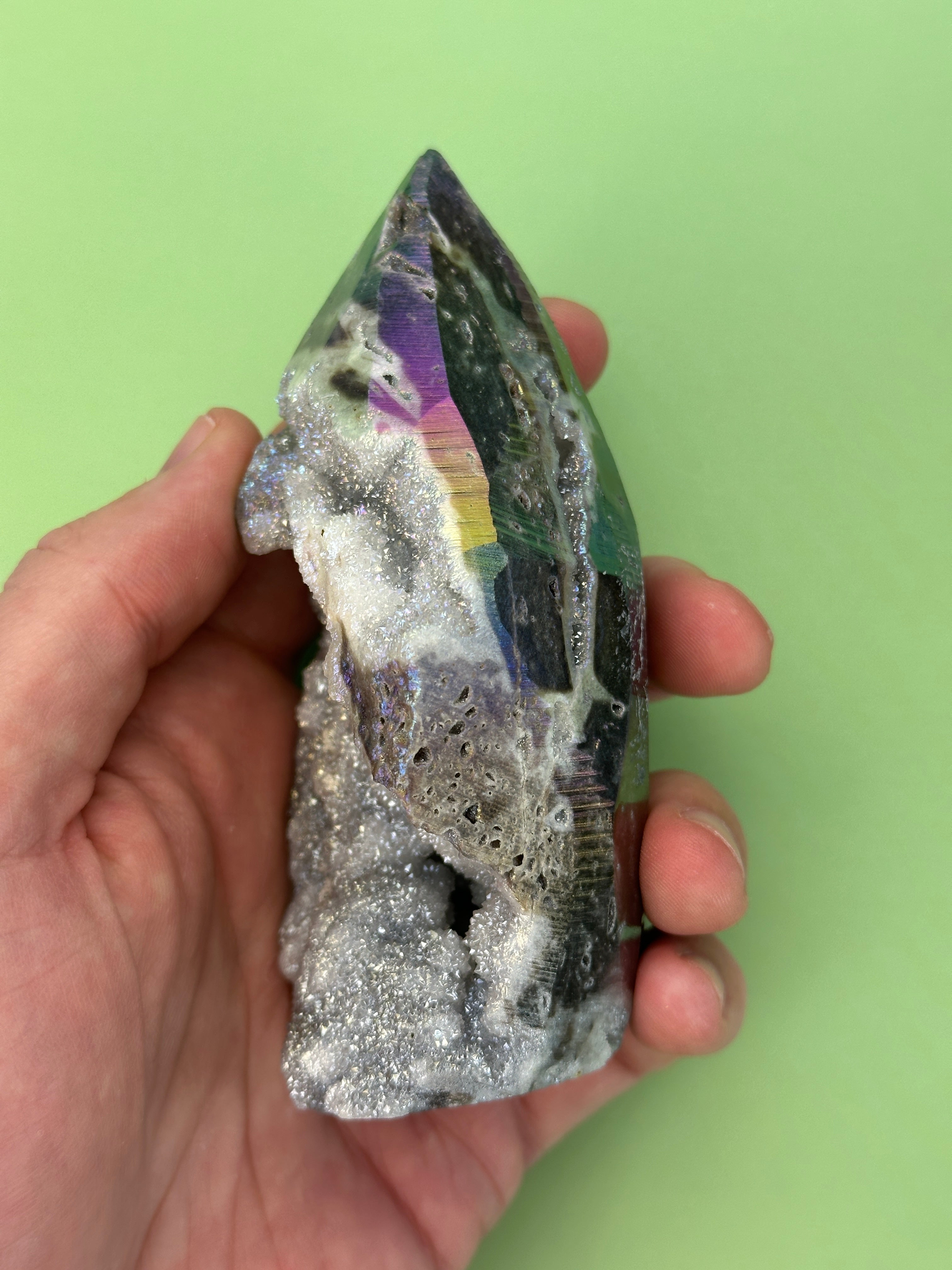 Aura sphalerite - Free standing druzy teardrop