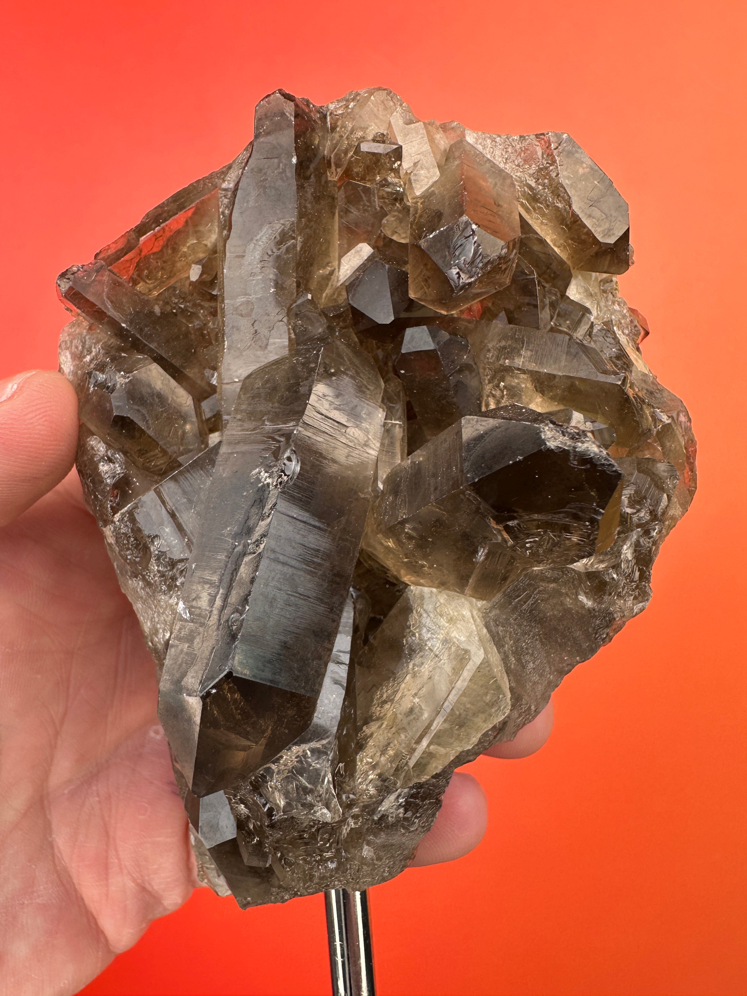 Smoky quartz - Rough cluster on a stand