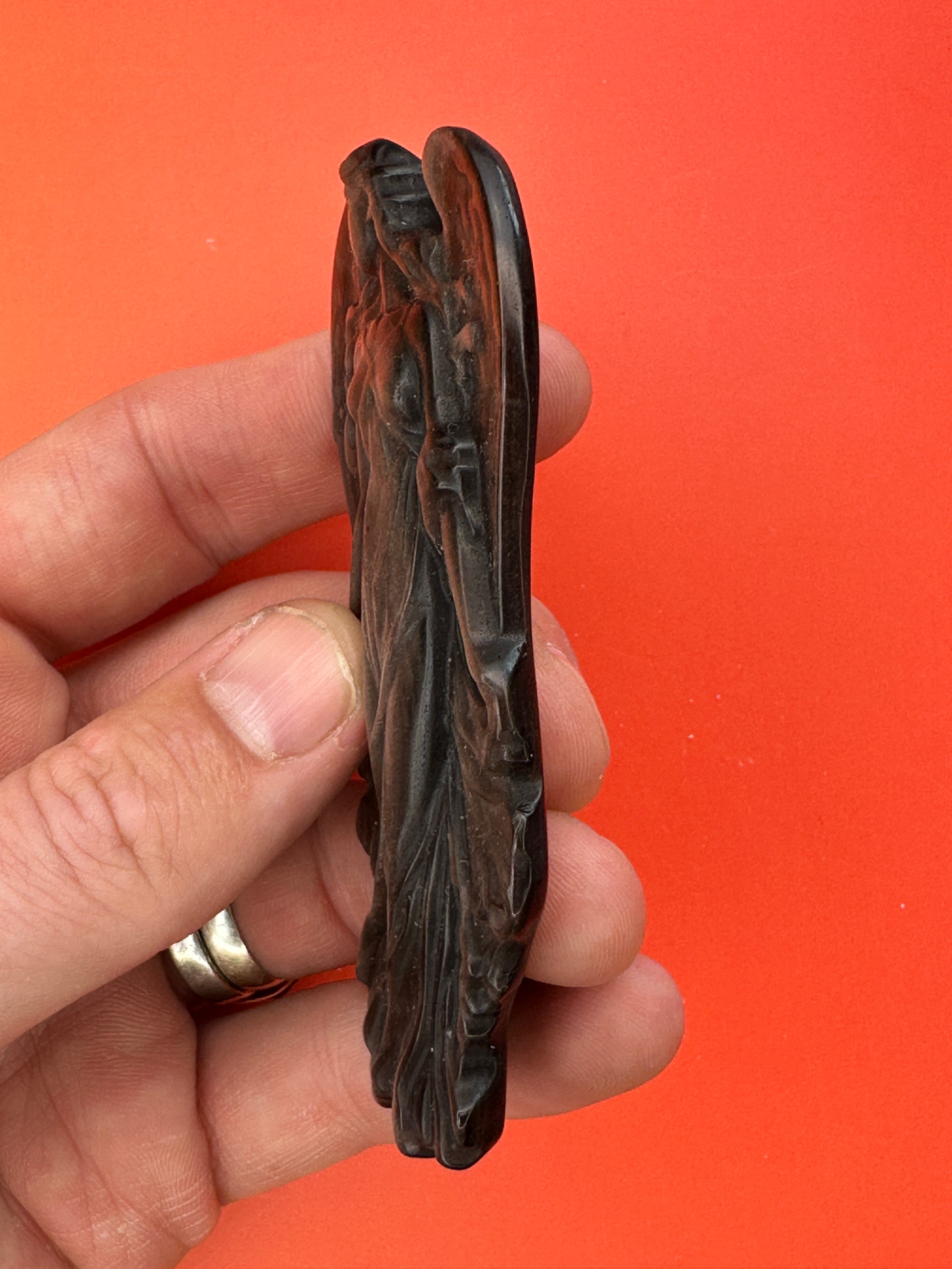 Silver sheen obsidian - Angel carving