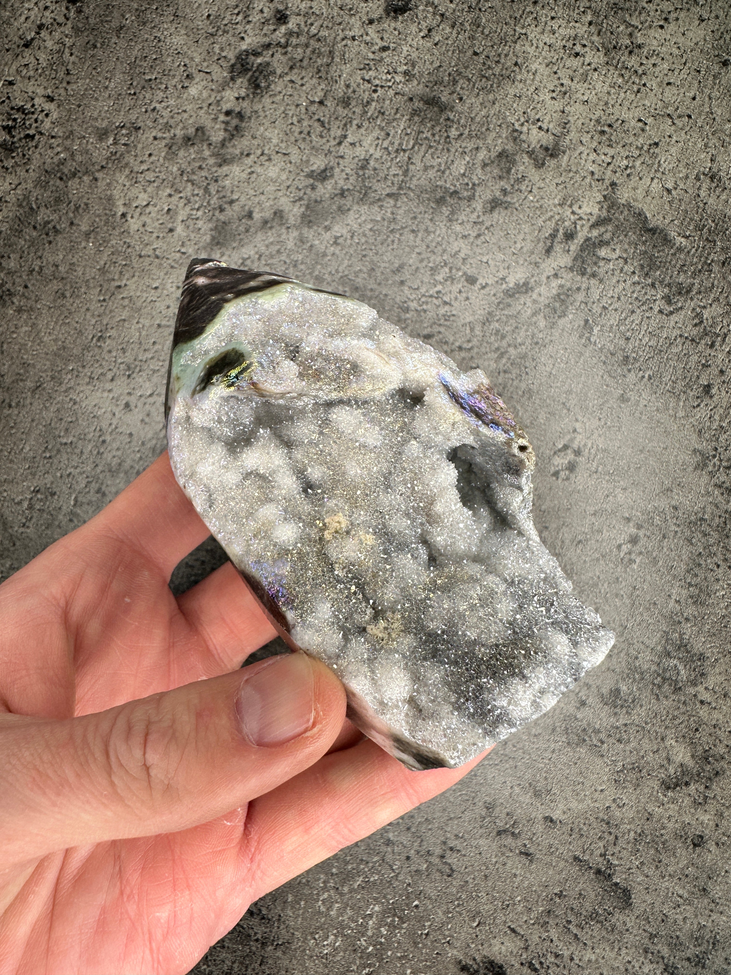 Aura sphalerite - Free standing druzy teardrop