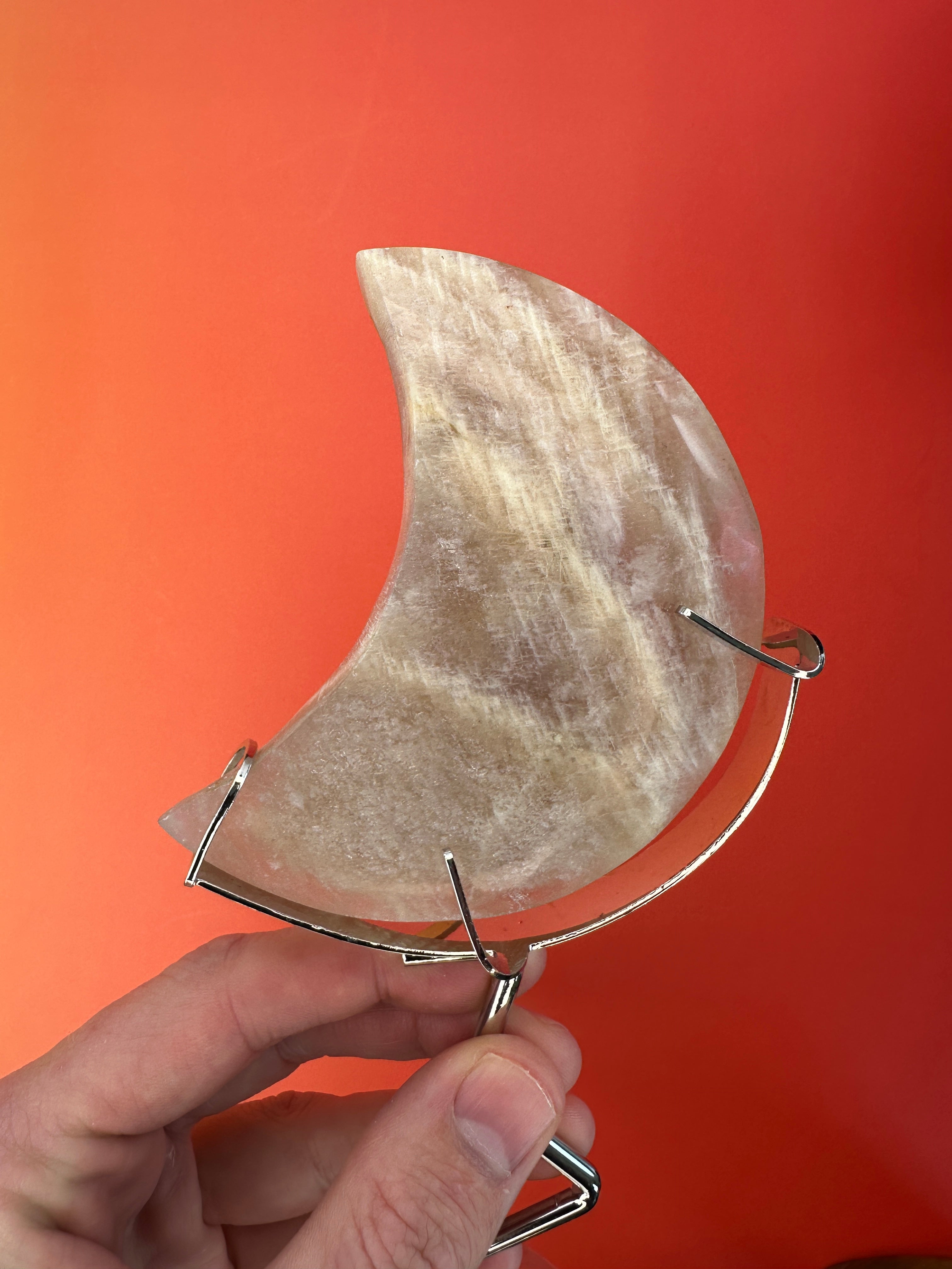 Peach moonstone - Moon on stand