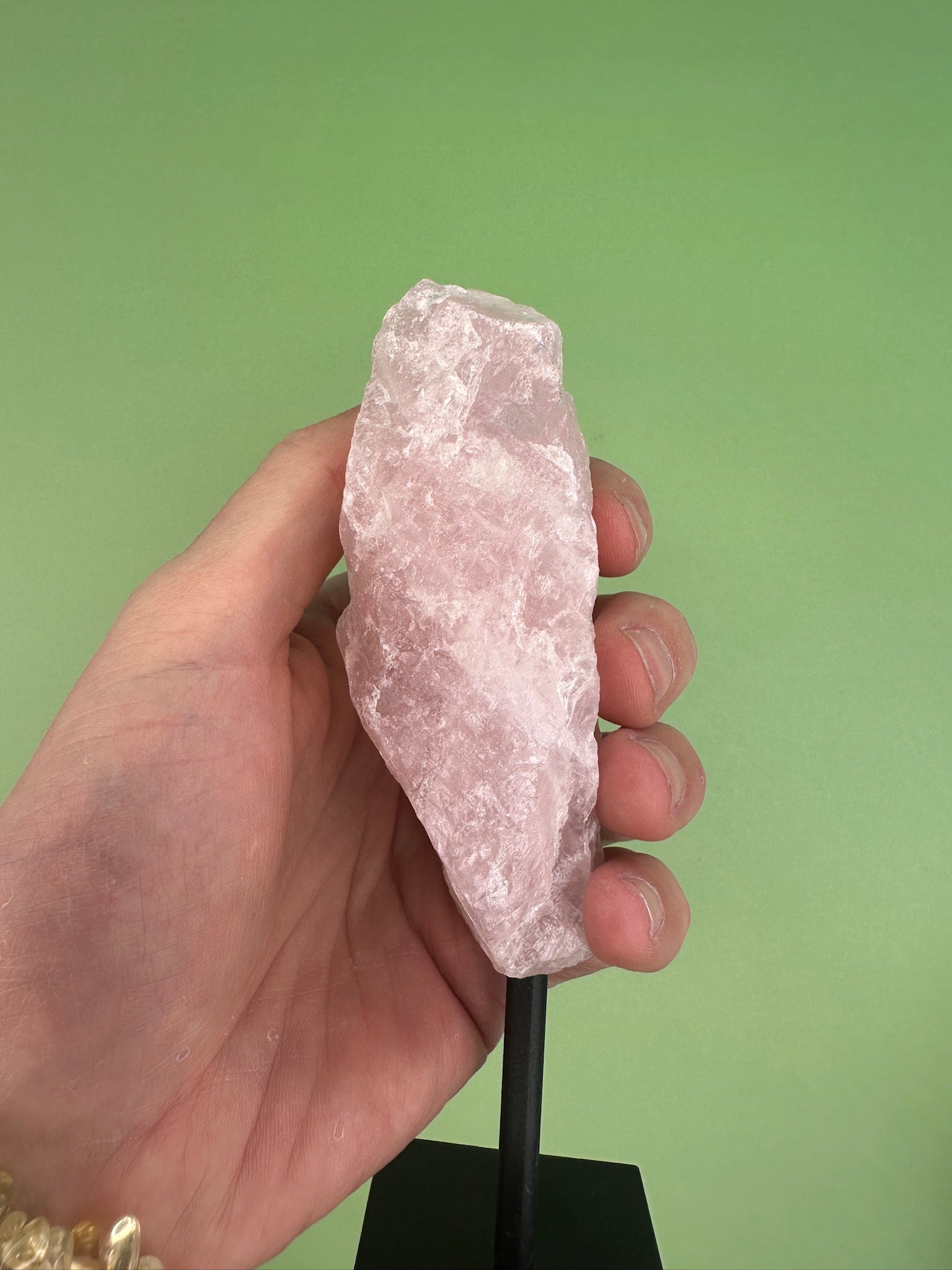 Rose quartz - Rough chunk on stand