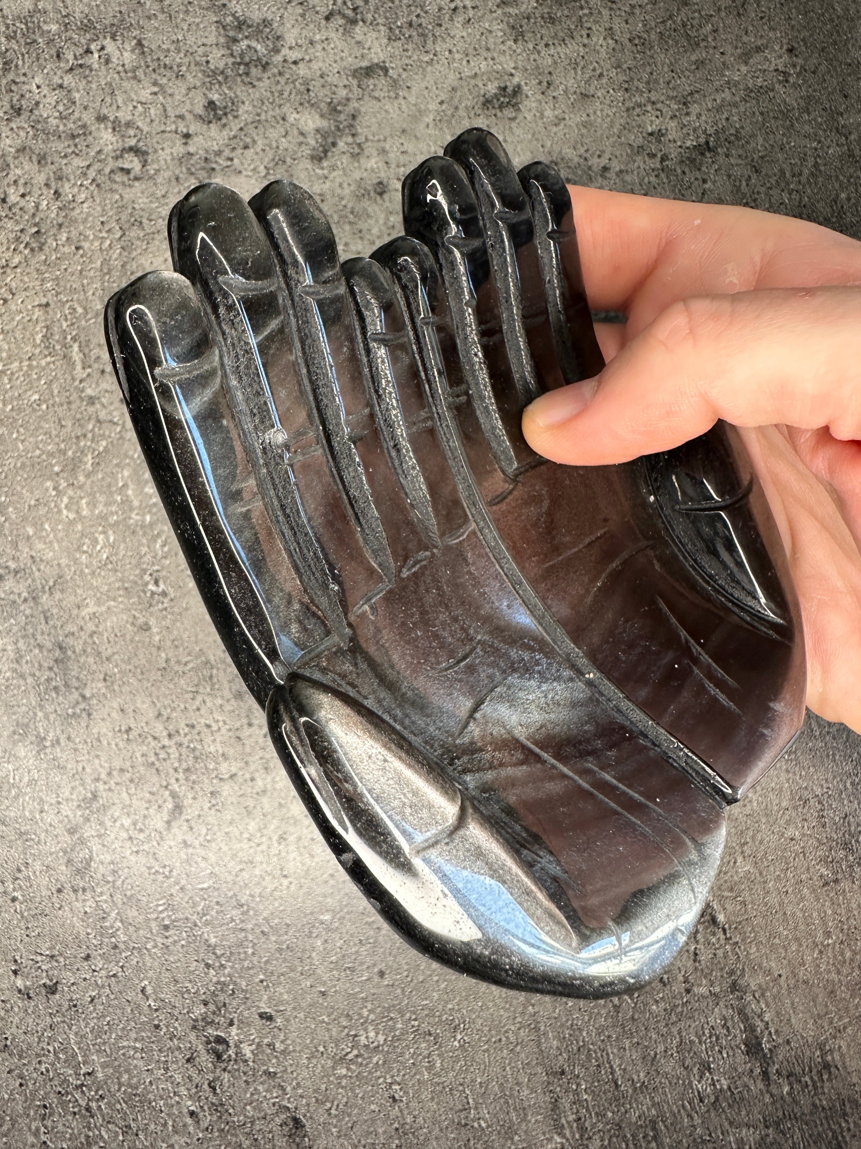 Silver sheen obsidian - Receiving hands
