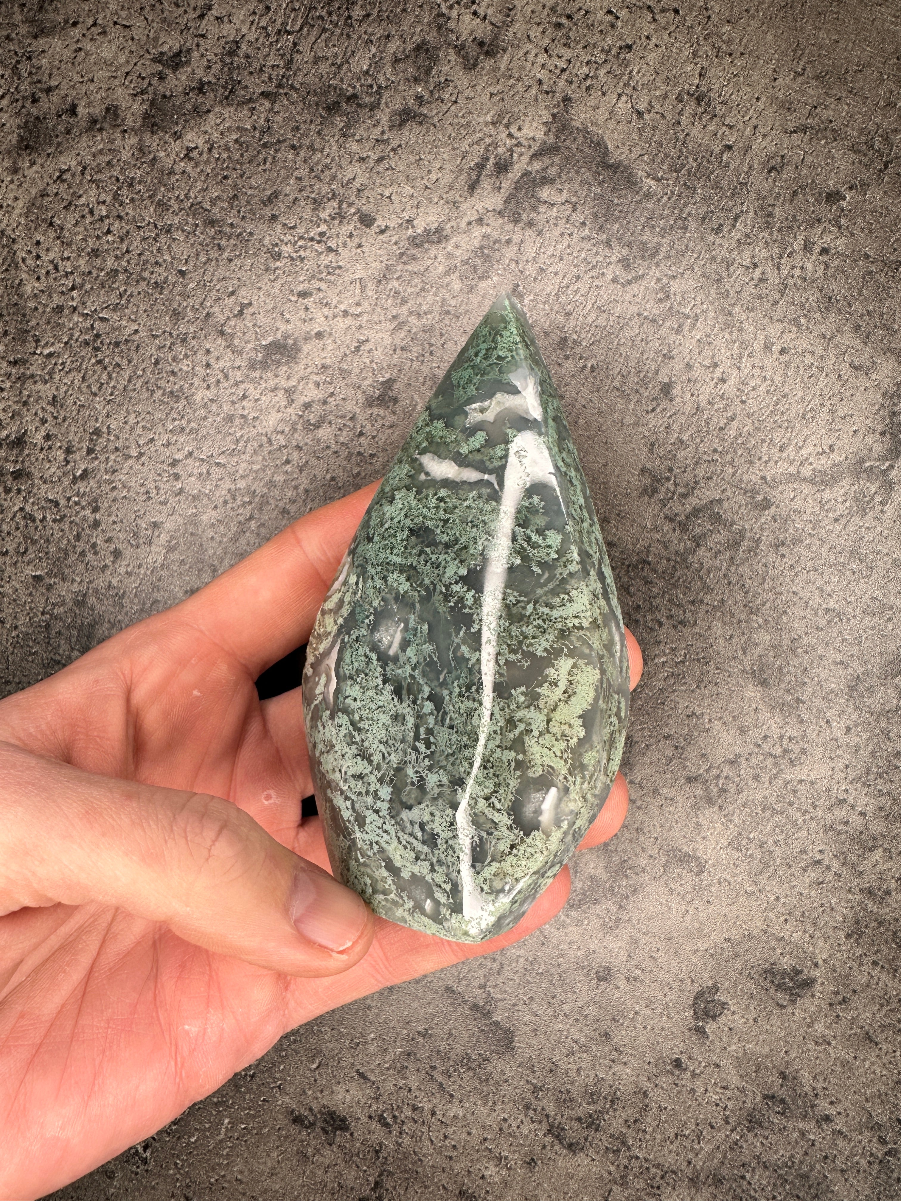 Moss agate - Free standing teardrop