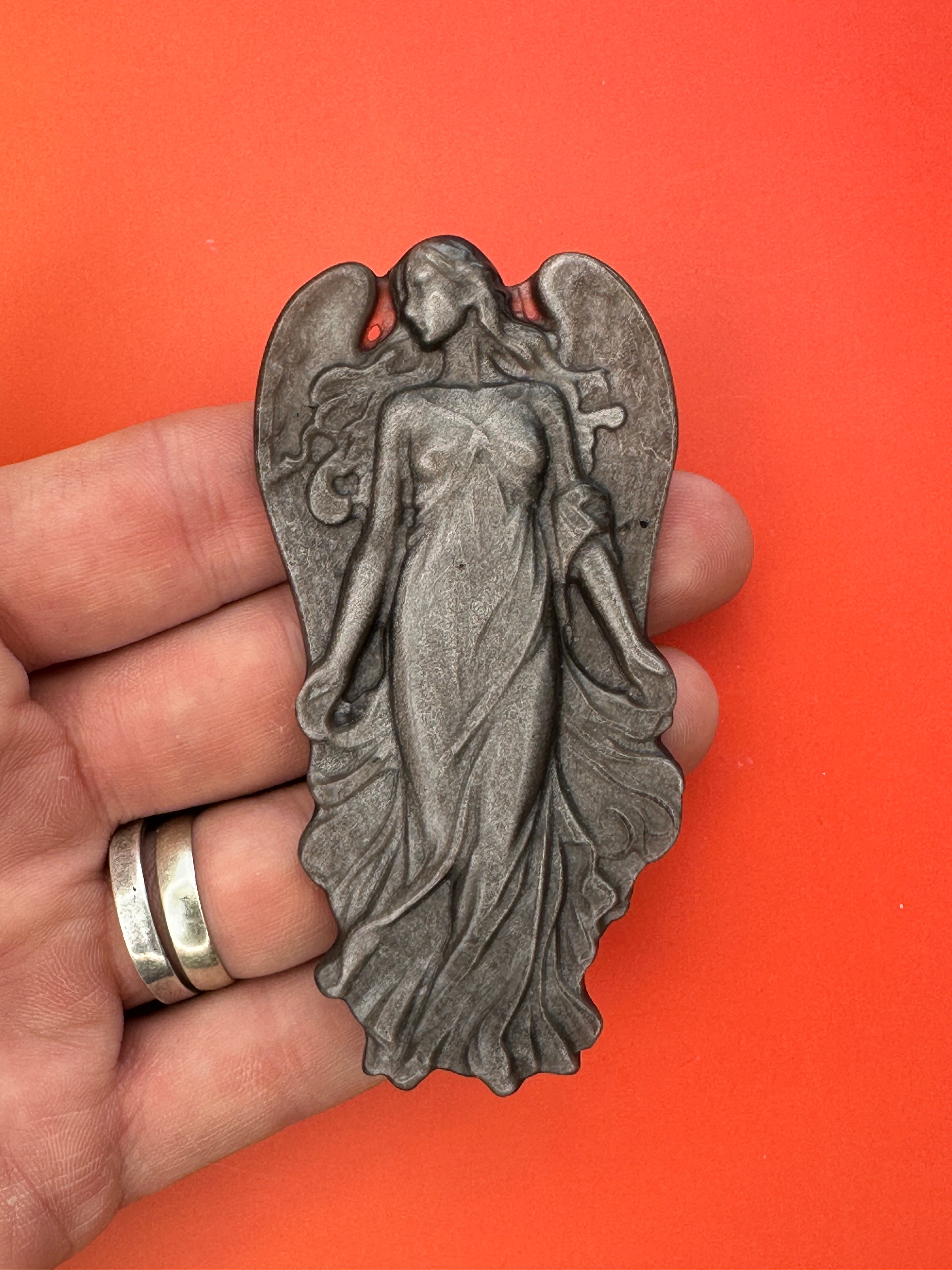 Silver sheen obsidian - Angel carving