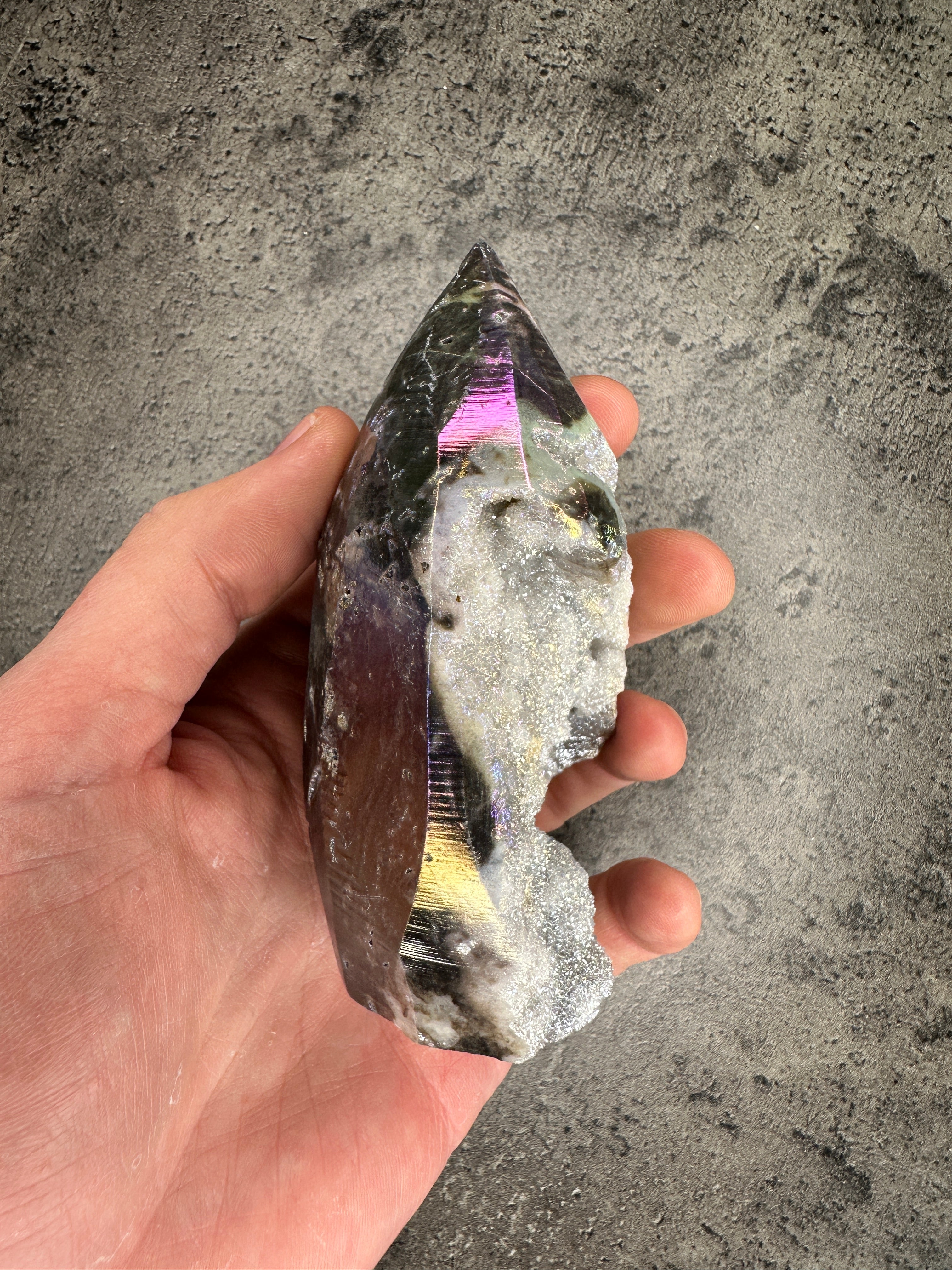 Aura sphalerite - Free standing druzy teardrop