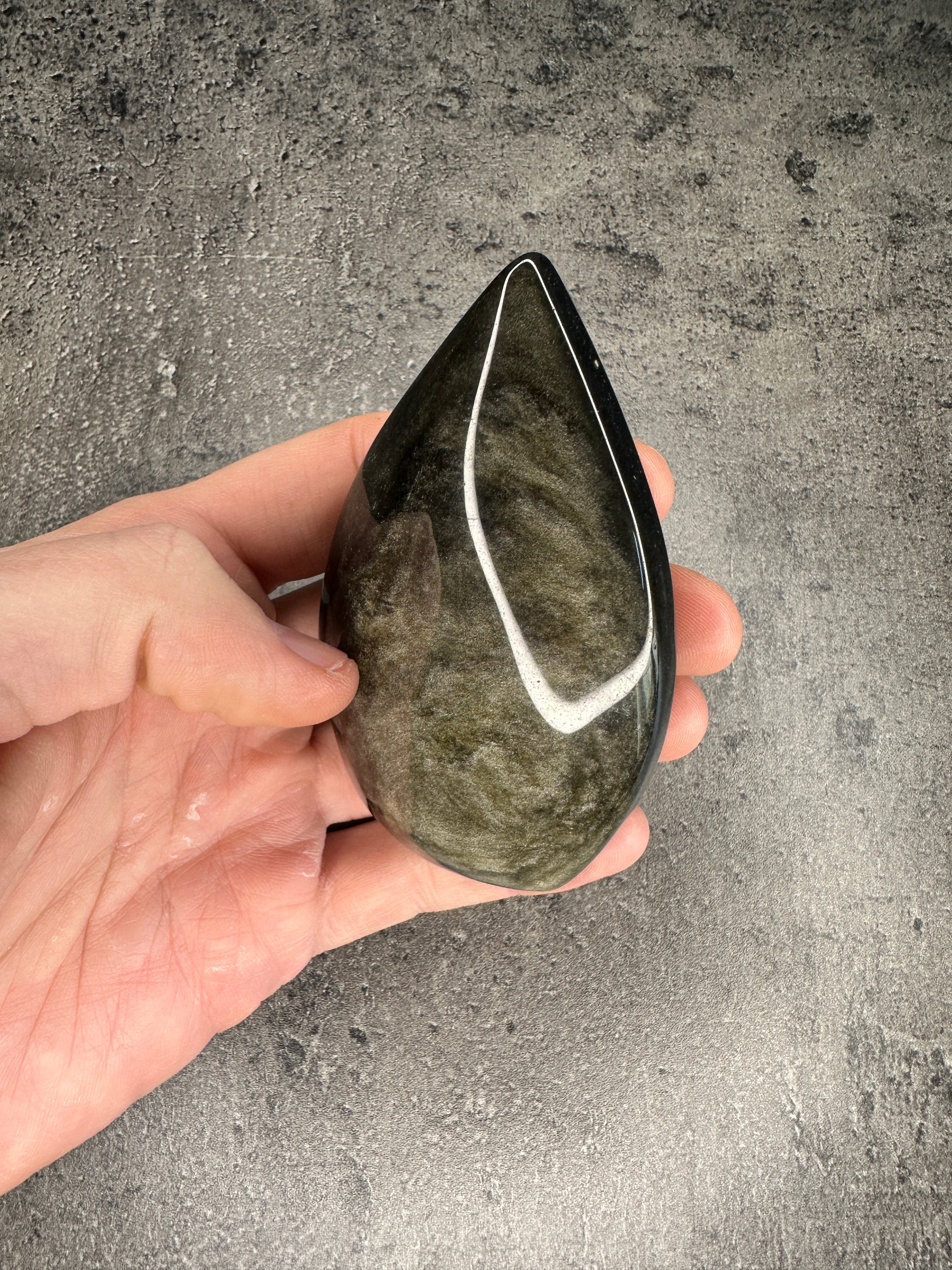 Silver sheen obsidian - Free standing teardrop