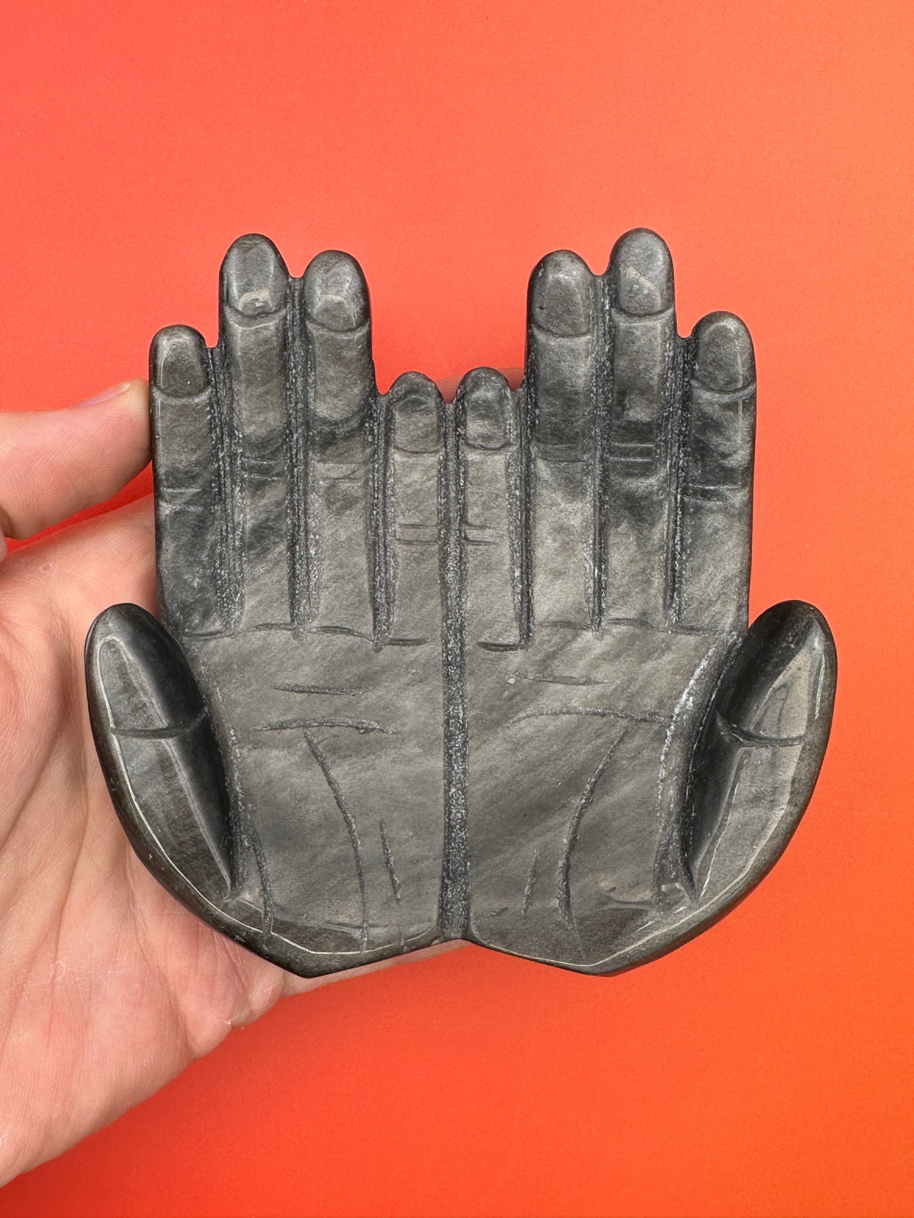 Silver sheen obsidian - Receiving hands