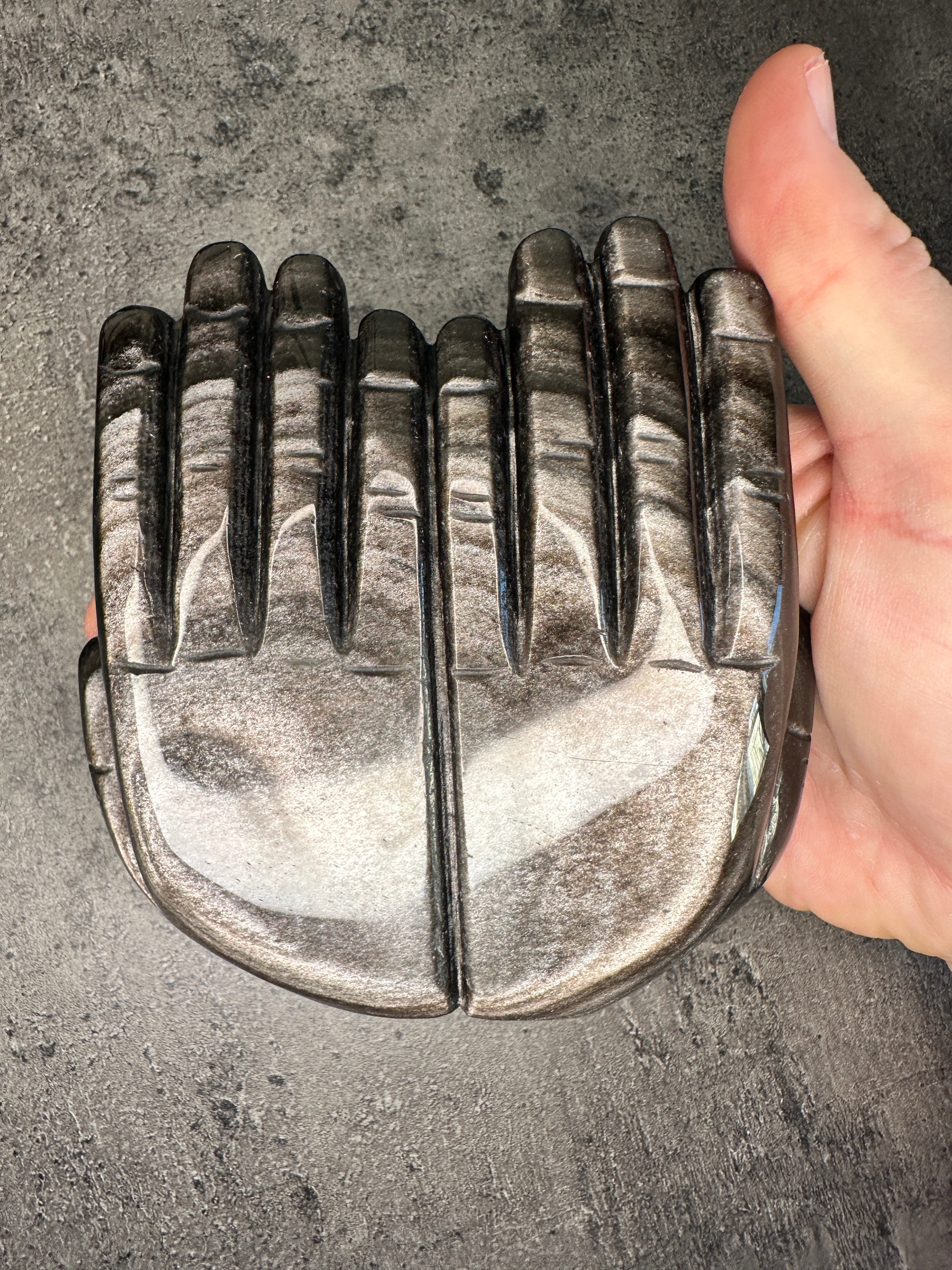 Silver sheen obsidian - Receiving hands