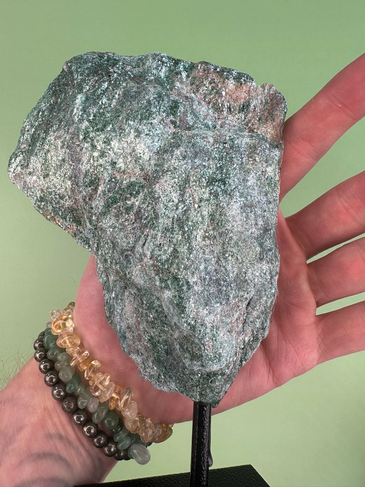 Fuchsite - Rough chunk on stand