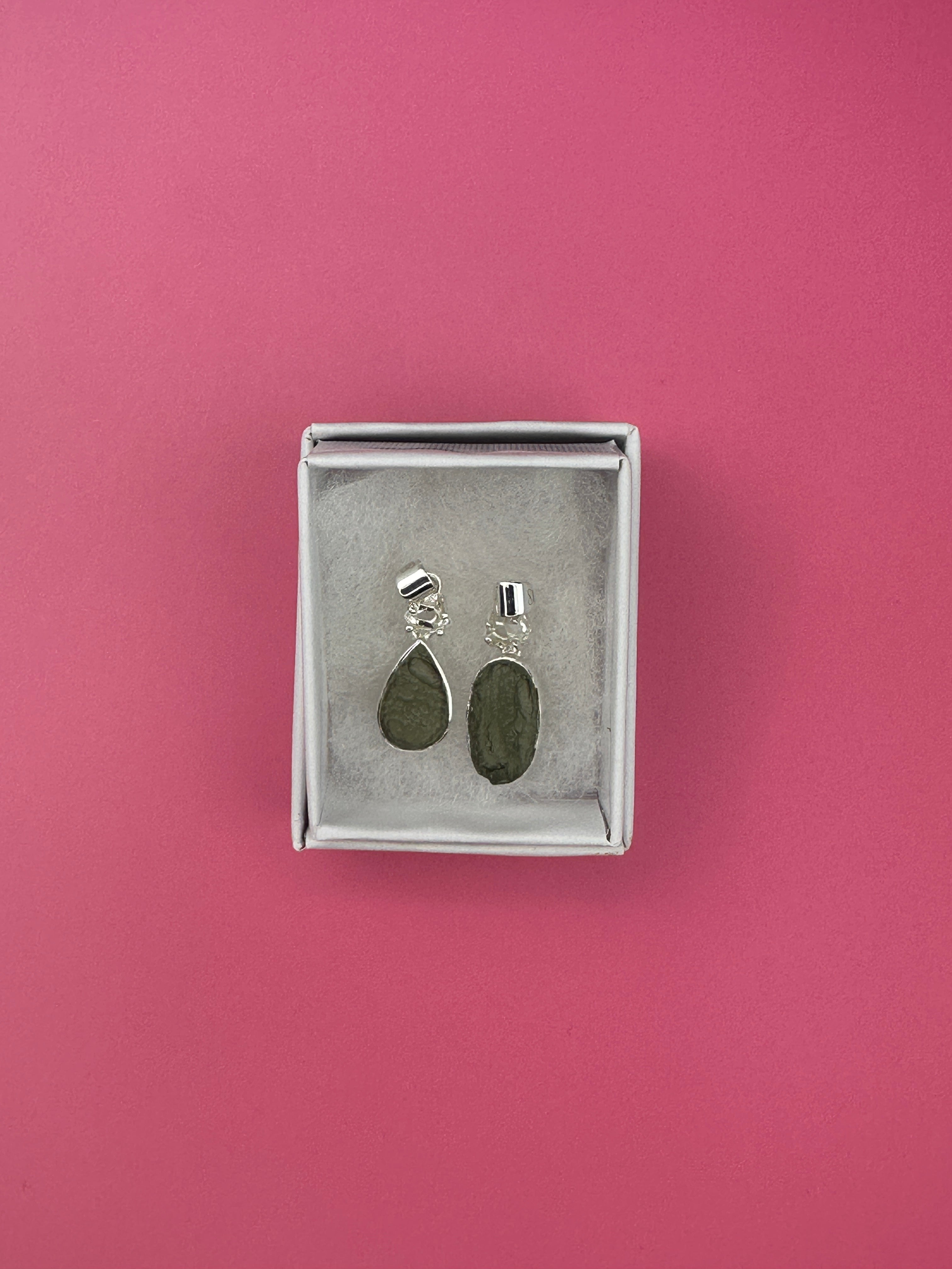 Moldavite and herkimer diamond - Necklace pendant