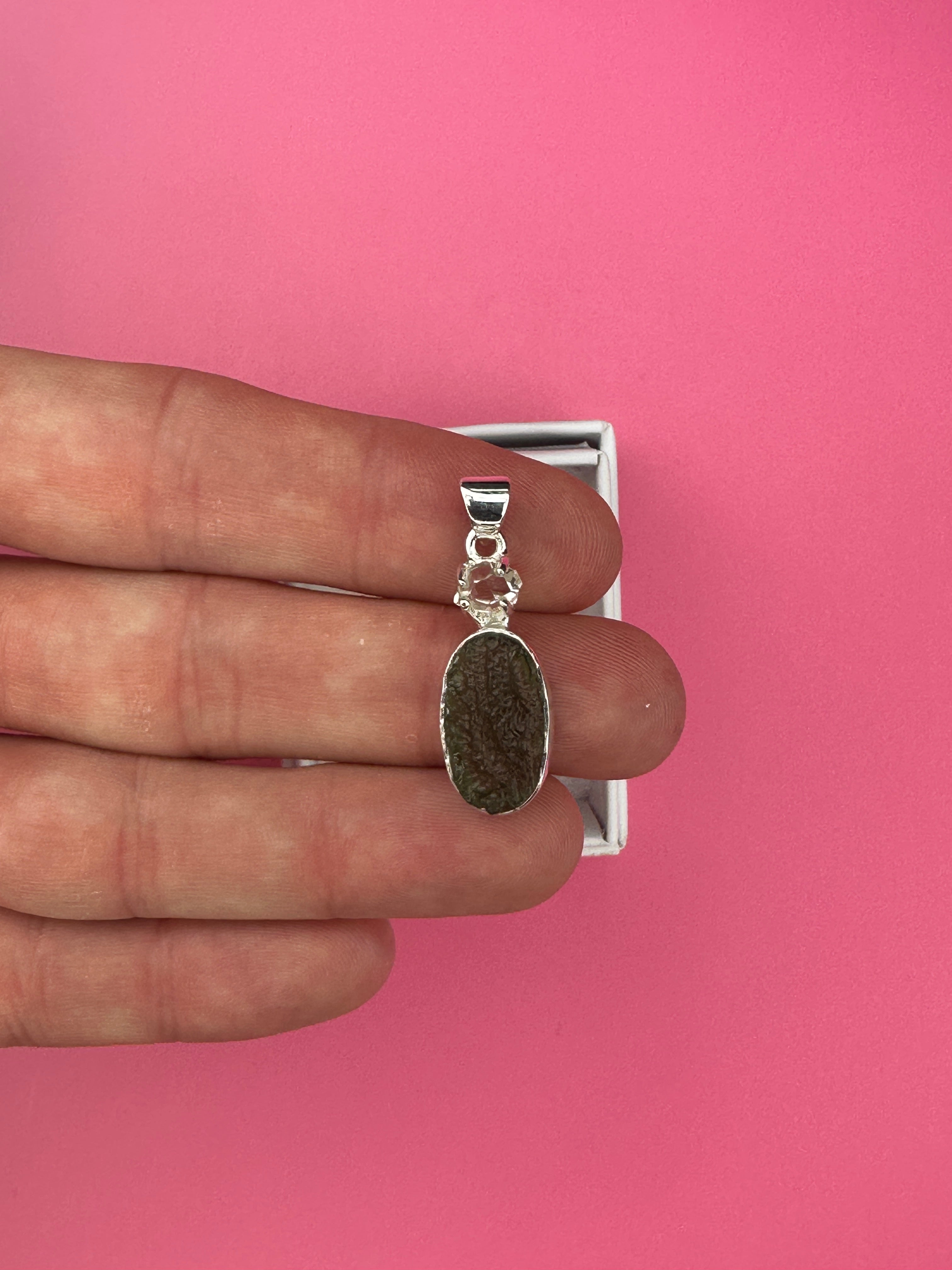 Moldavite and herkimer diamond - Necklace pendant
