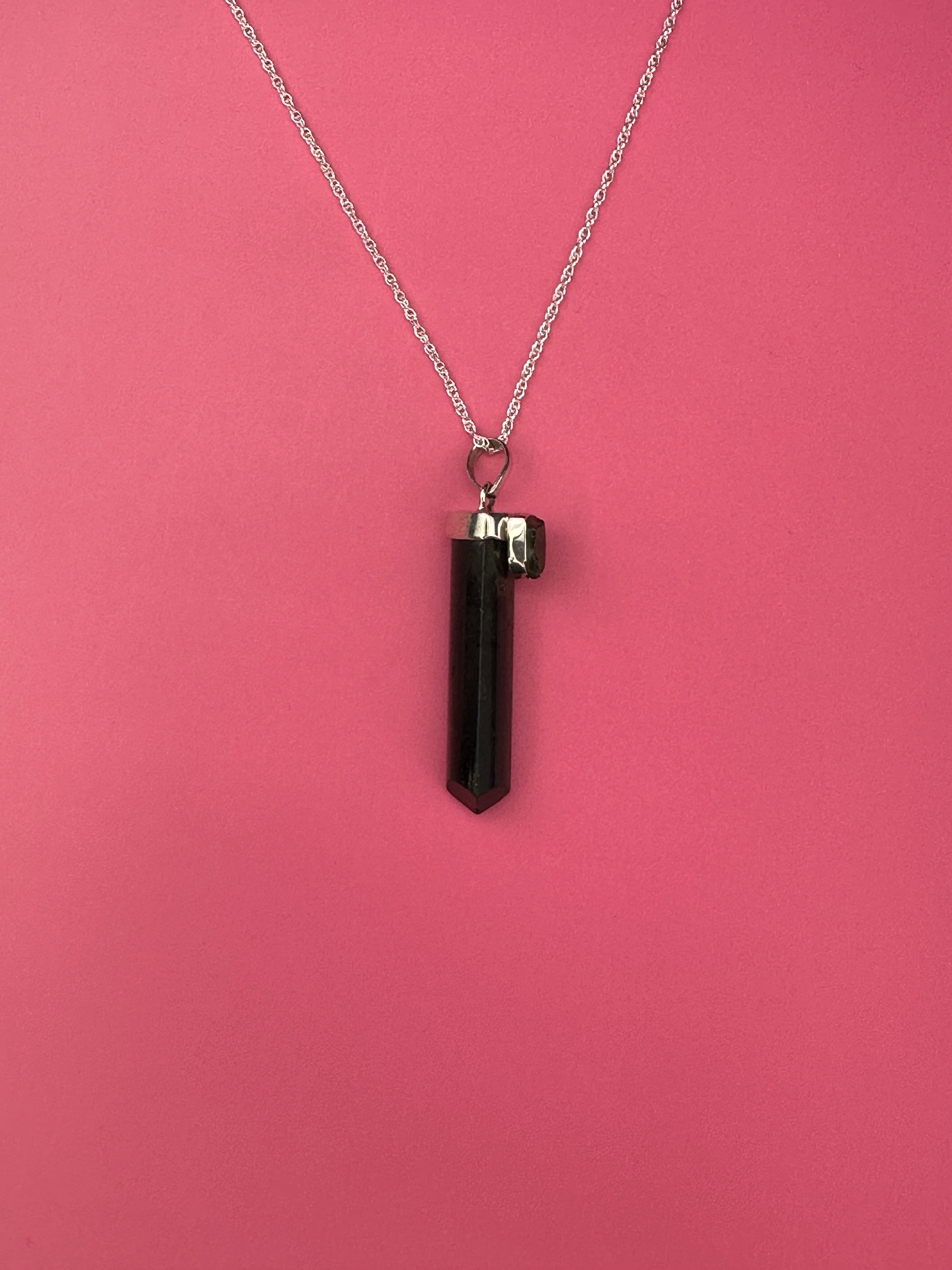 Moldavite and tourmaline - Pendant