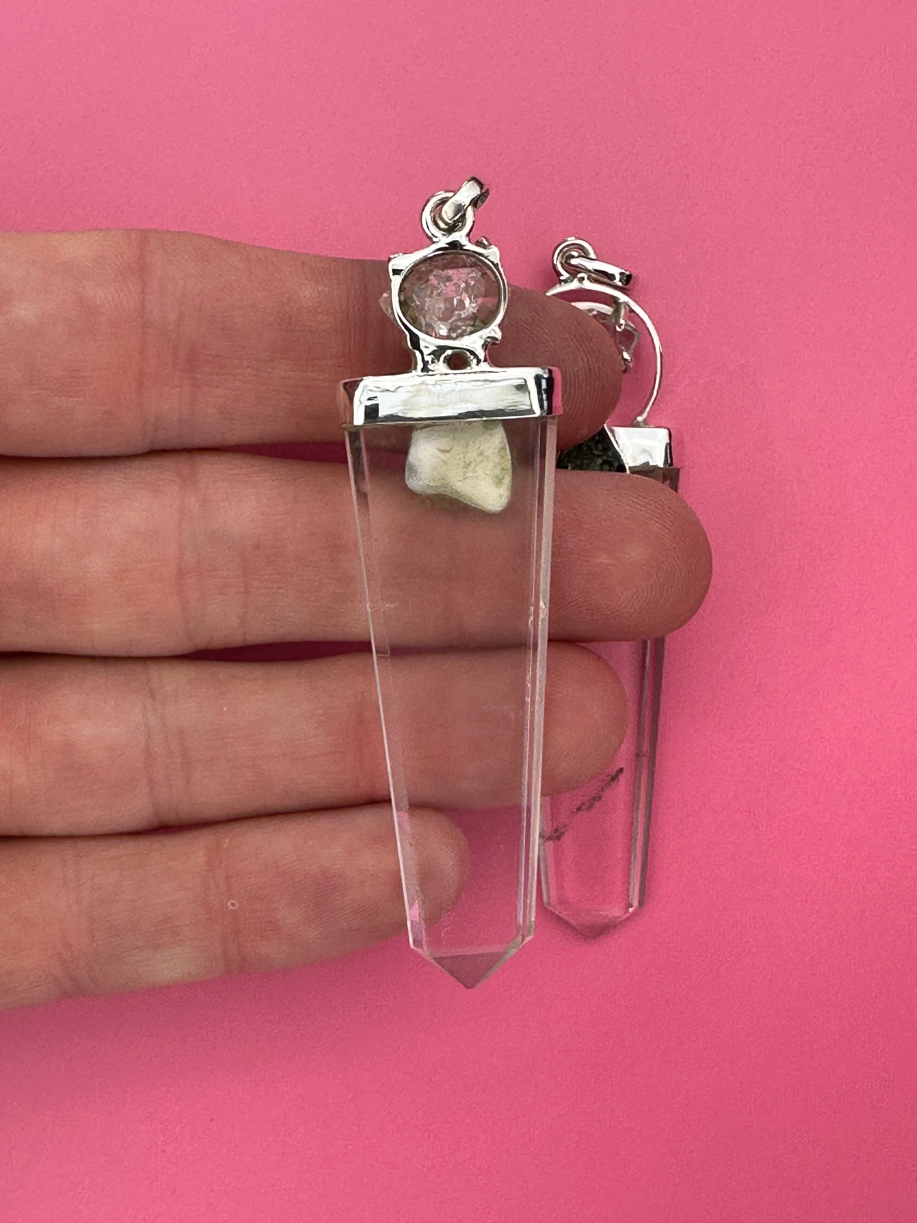 Moldavite, quartz and herkimer diamond - Pendant