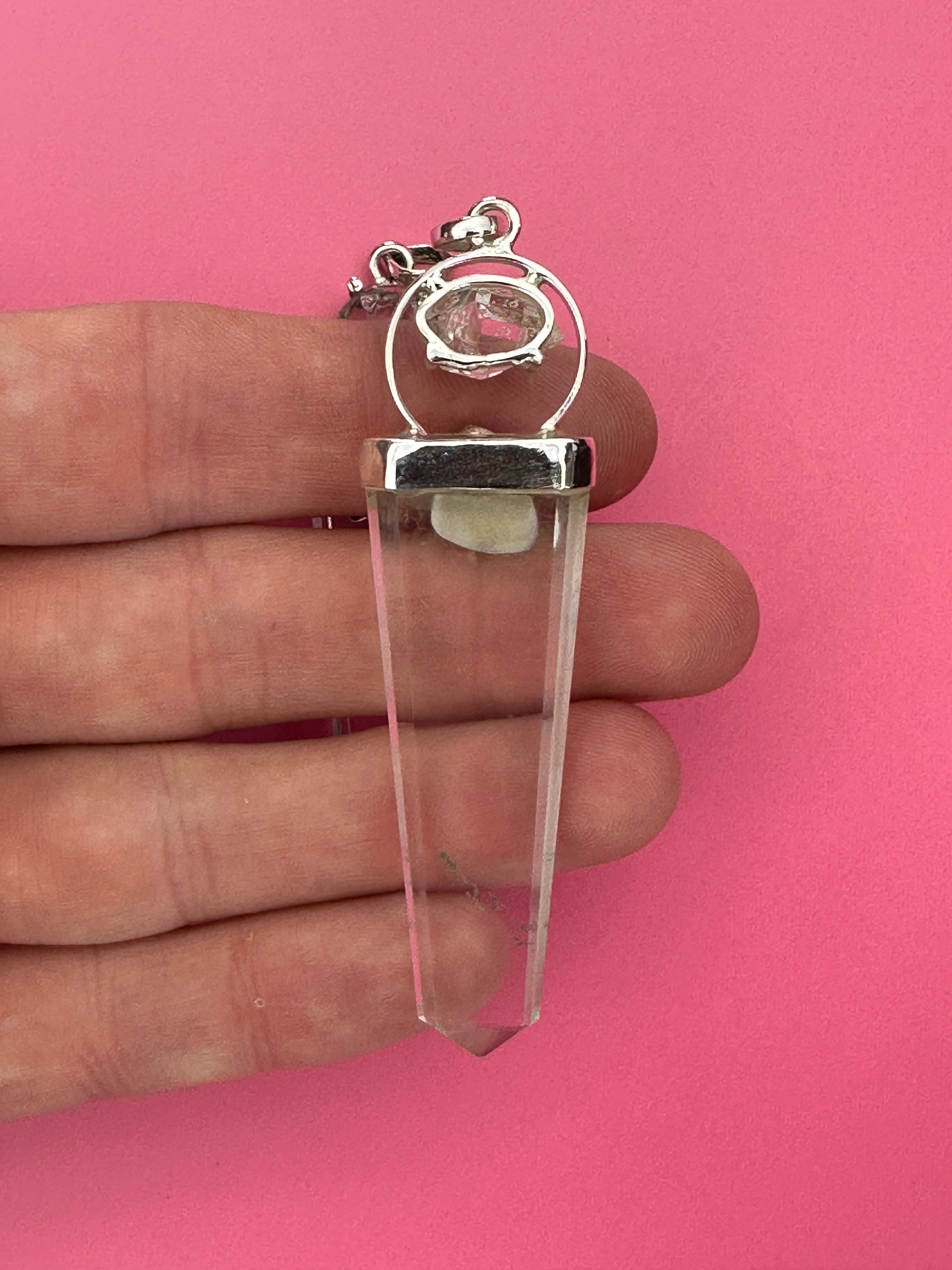 Moldavite, quartz and herkimer diamond - Pendant