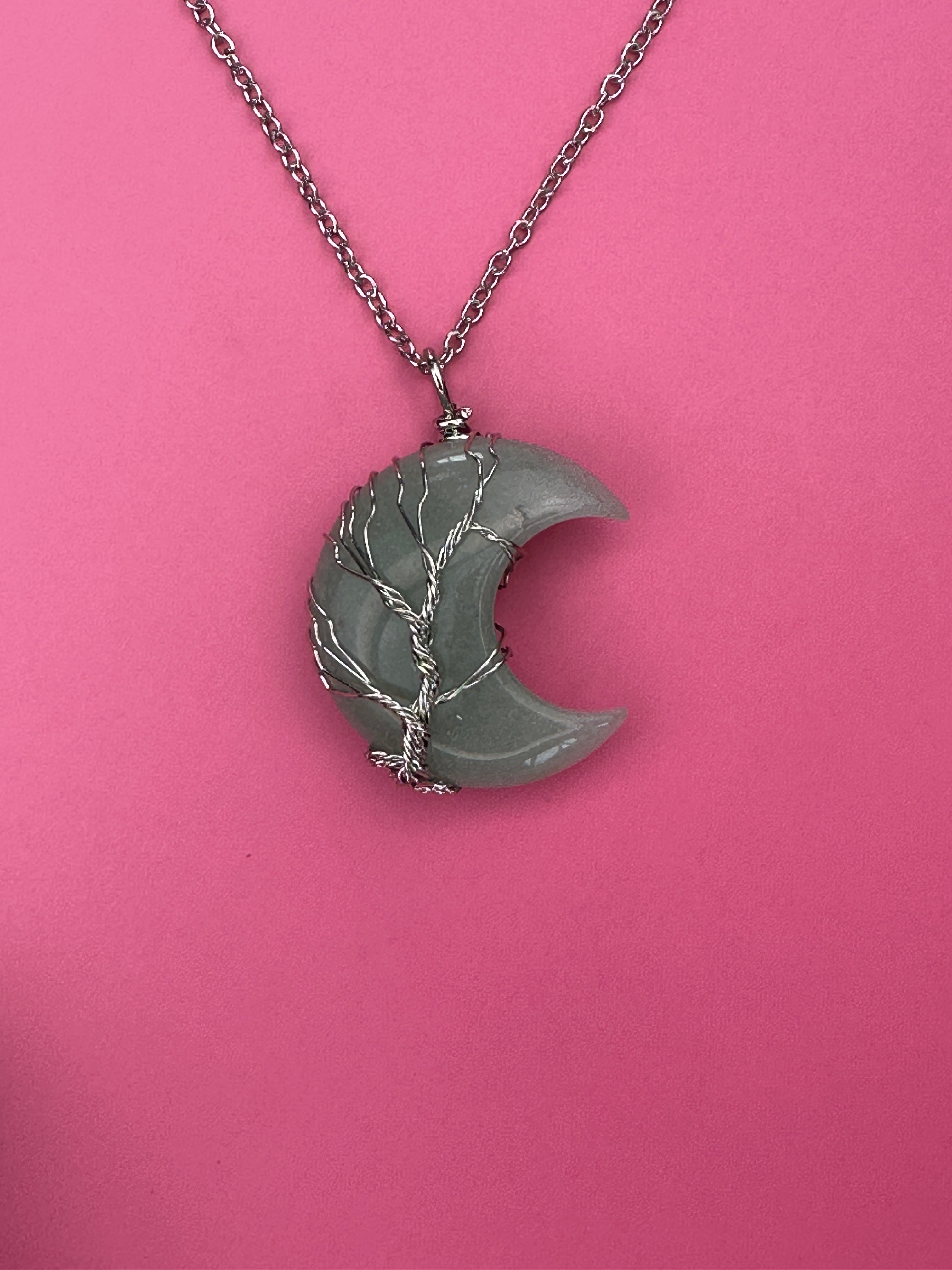 Green aventurine moon pendant and necklace