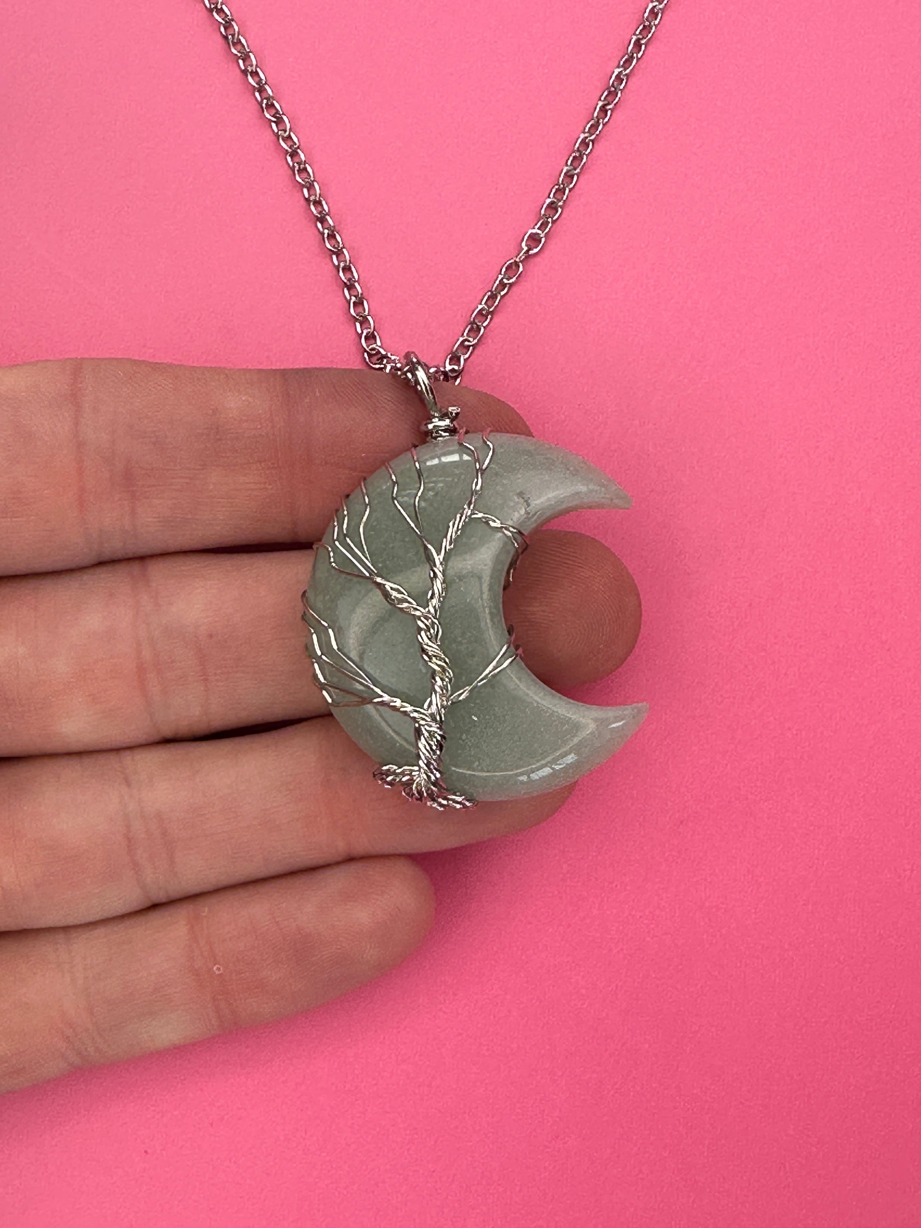 Green aventurine moon pendant and necklace