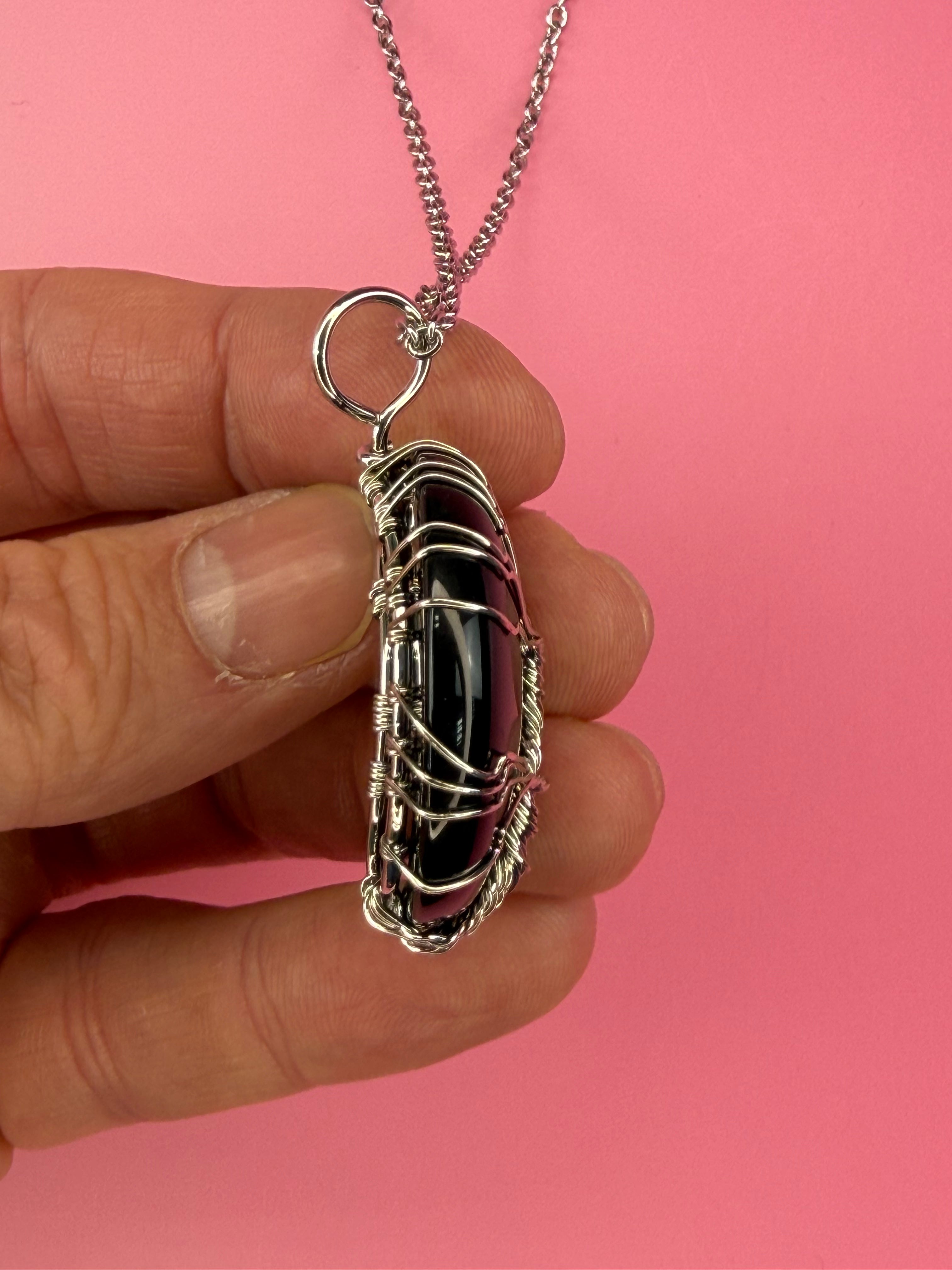 Black obsidian moon pendant and necklace