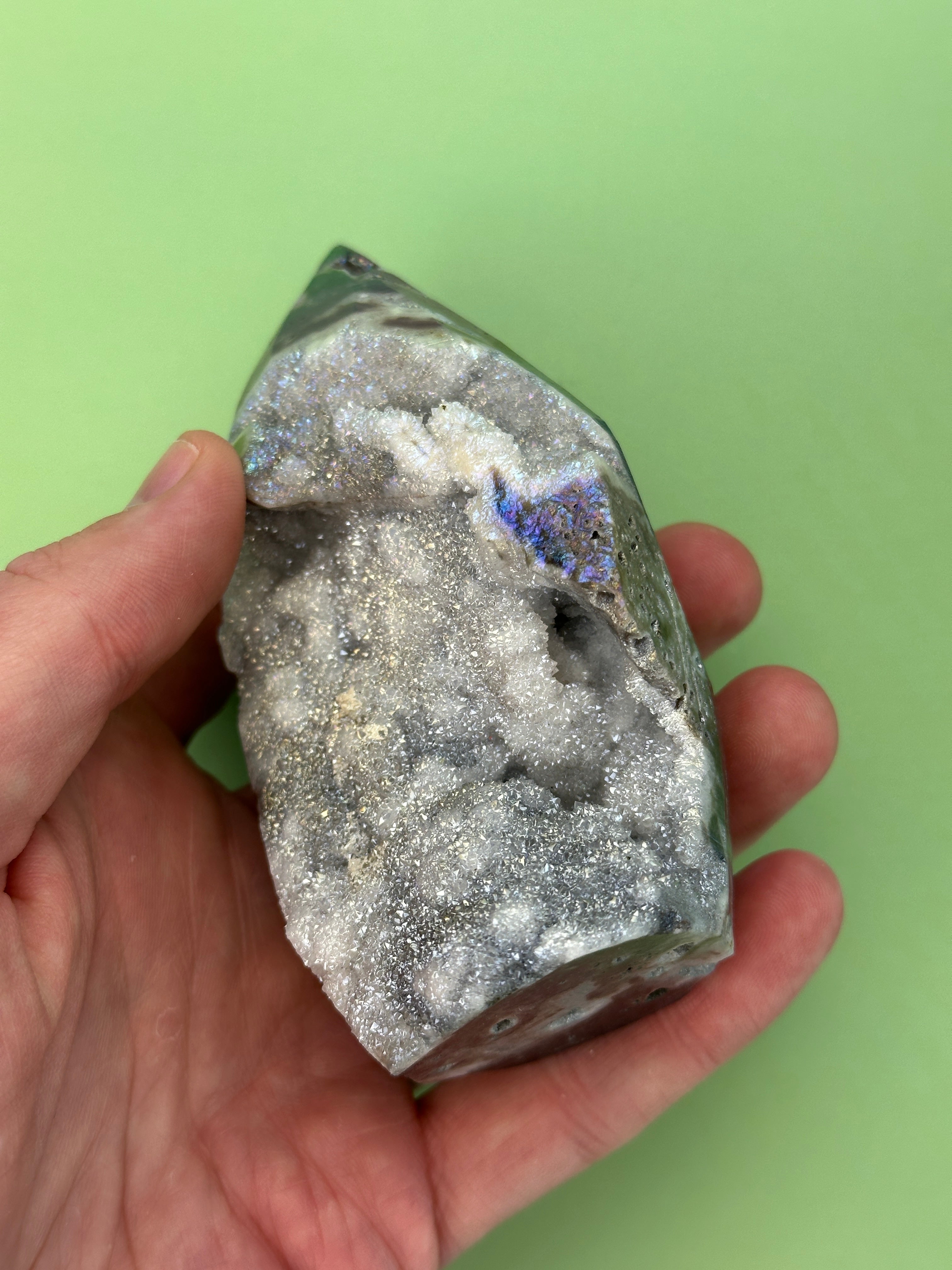 Aura sphalerite - Free standing druzy teardrop