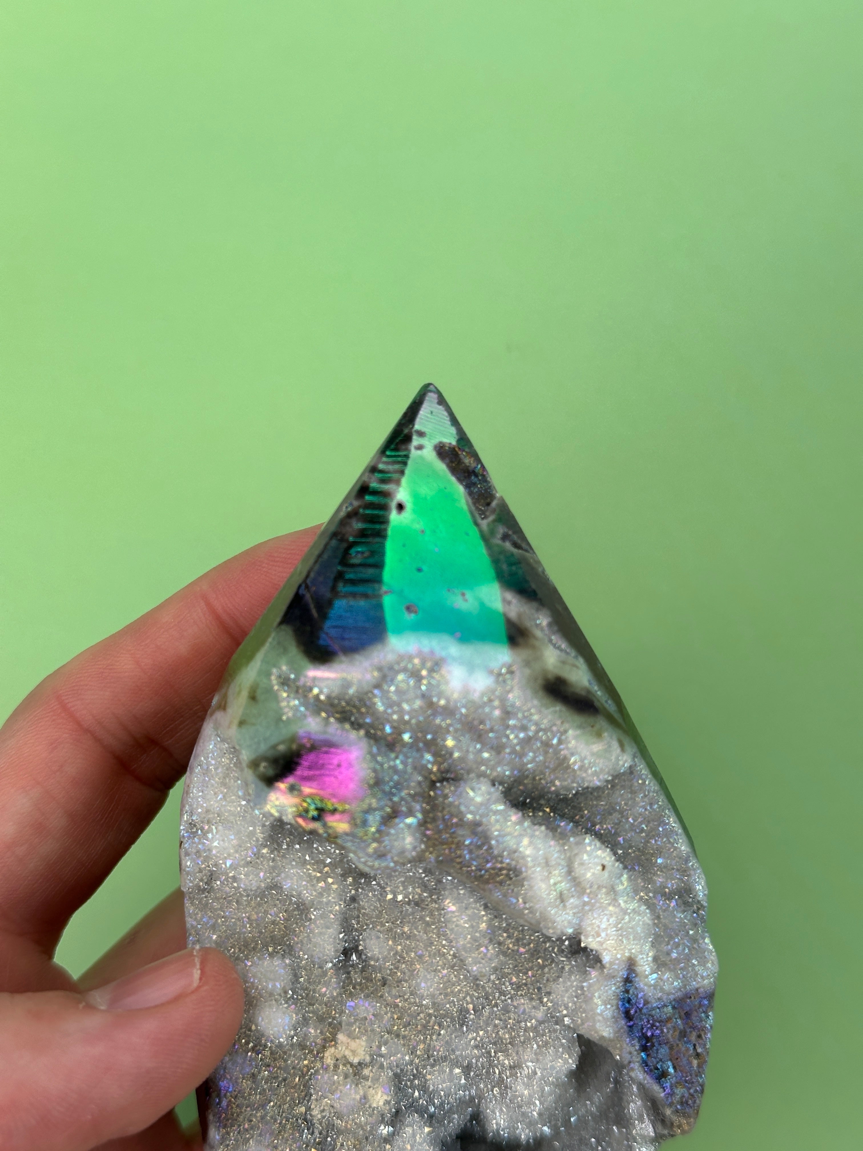 Aura sphalerite - Free standing druzy teardrop