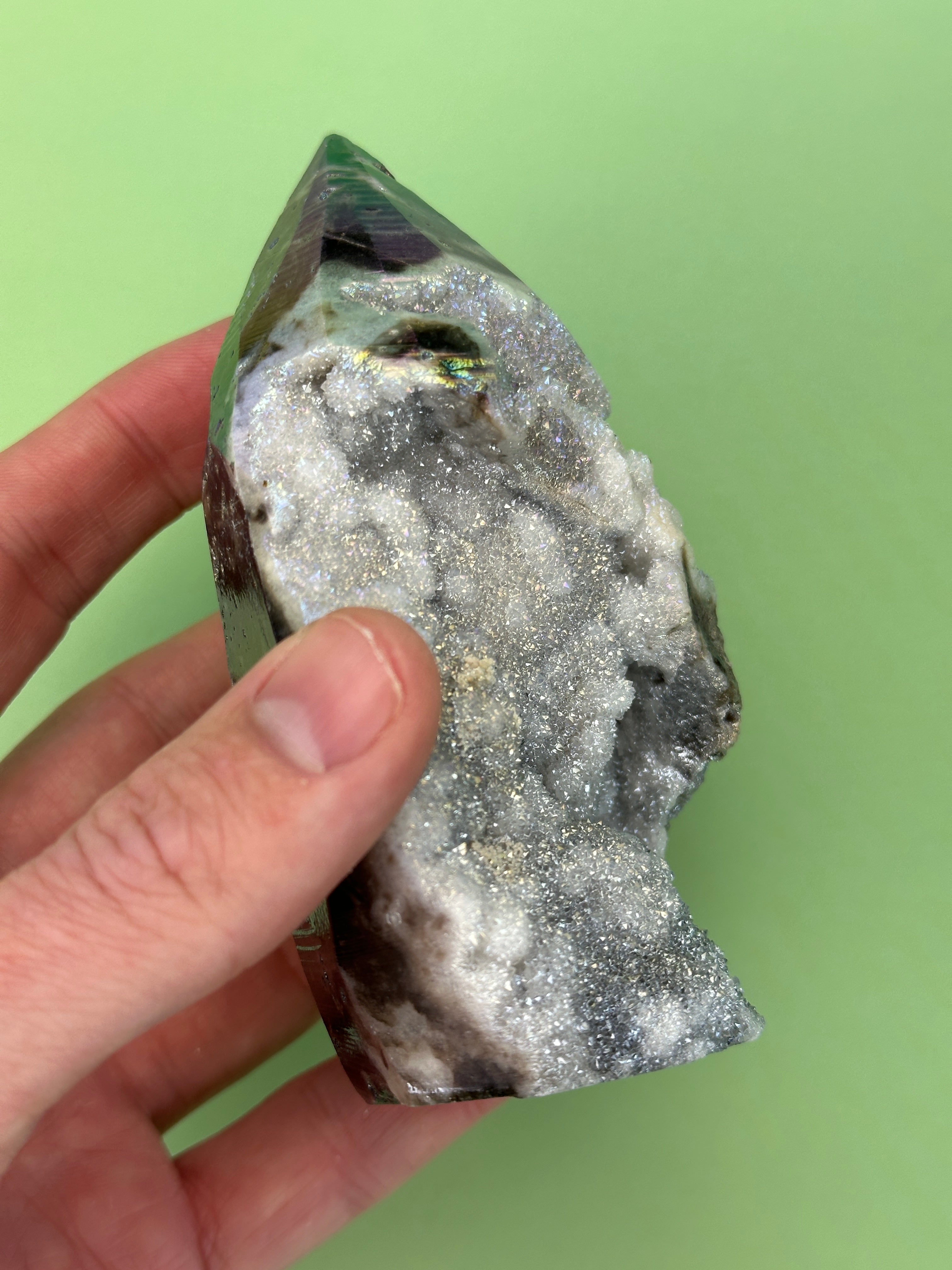 Aura sphalerite - Free standing druzy teardrop