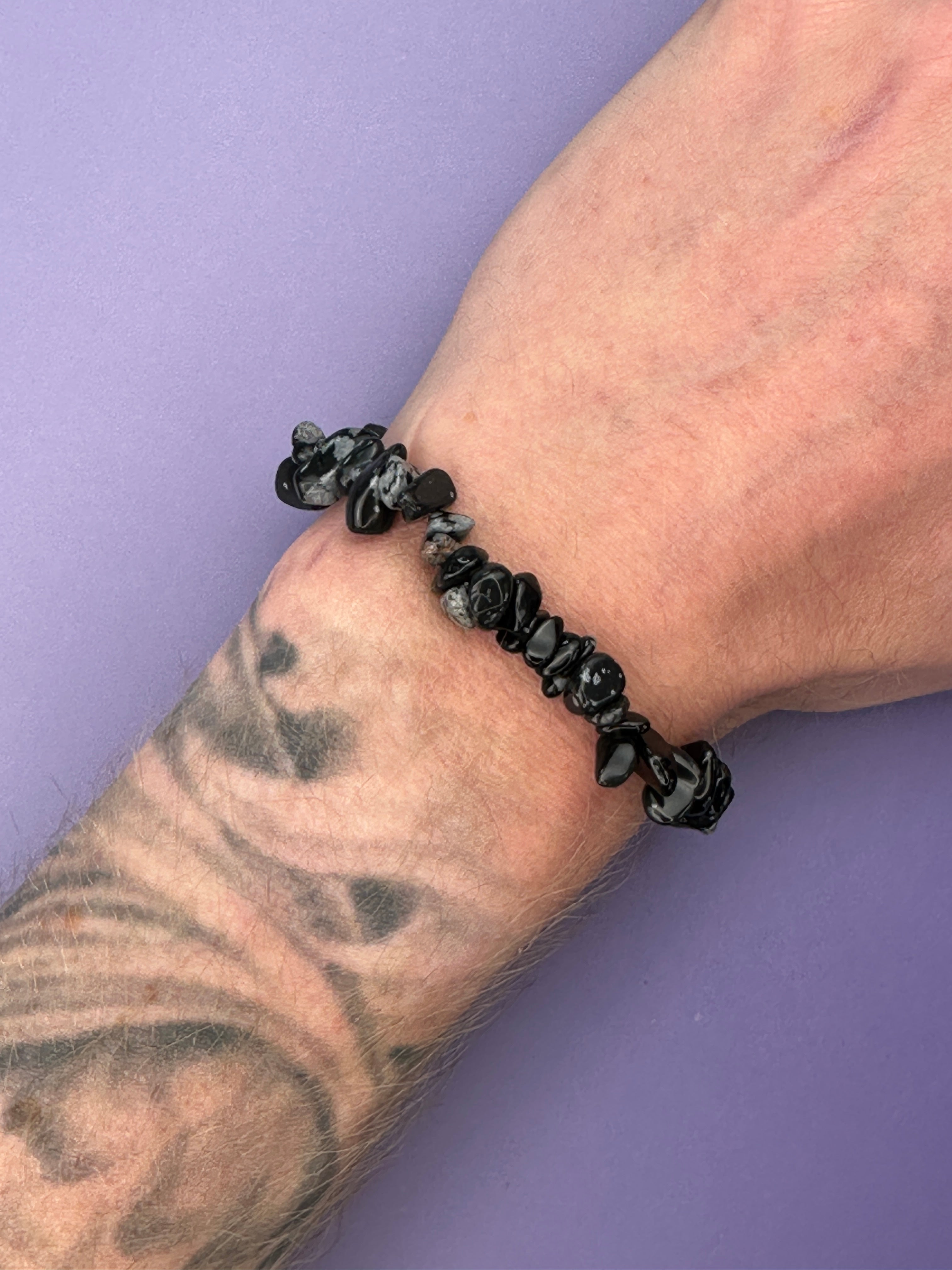 Snowflake obsidian - Crystal chip bracelet